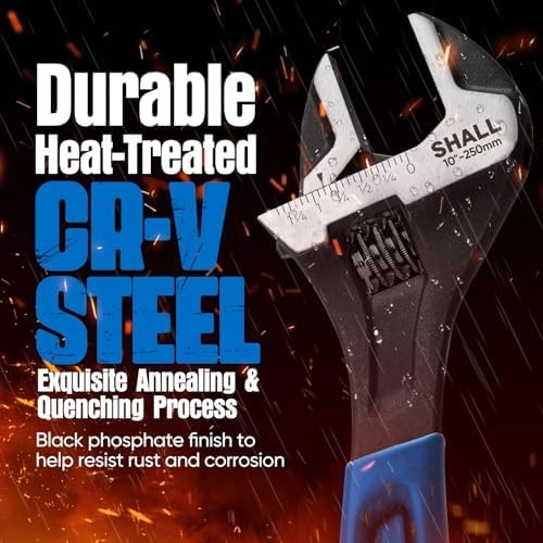 SHALL 3-Piece Adjustable Wrench Set, 10/8/6 Inch Cr-V Steel Wrench with Cushi…