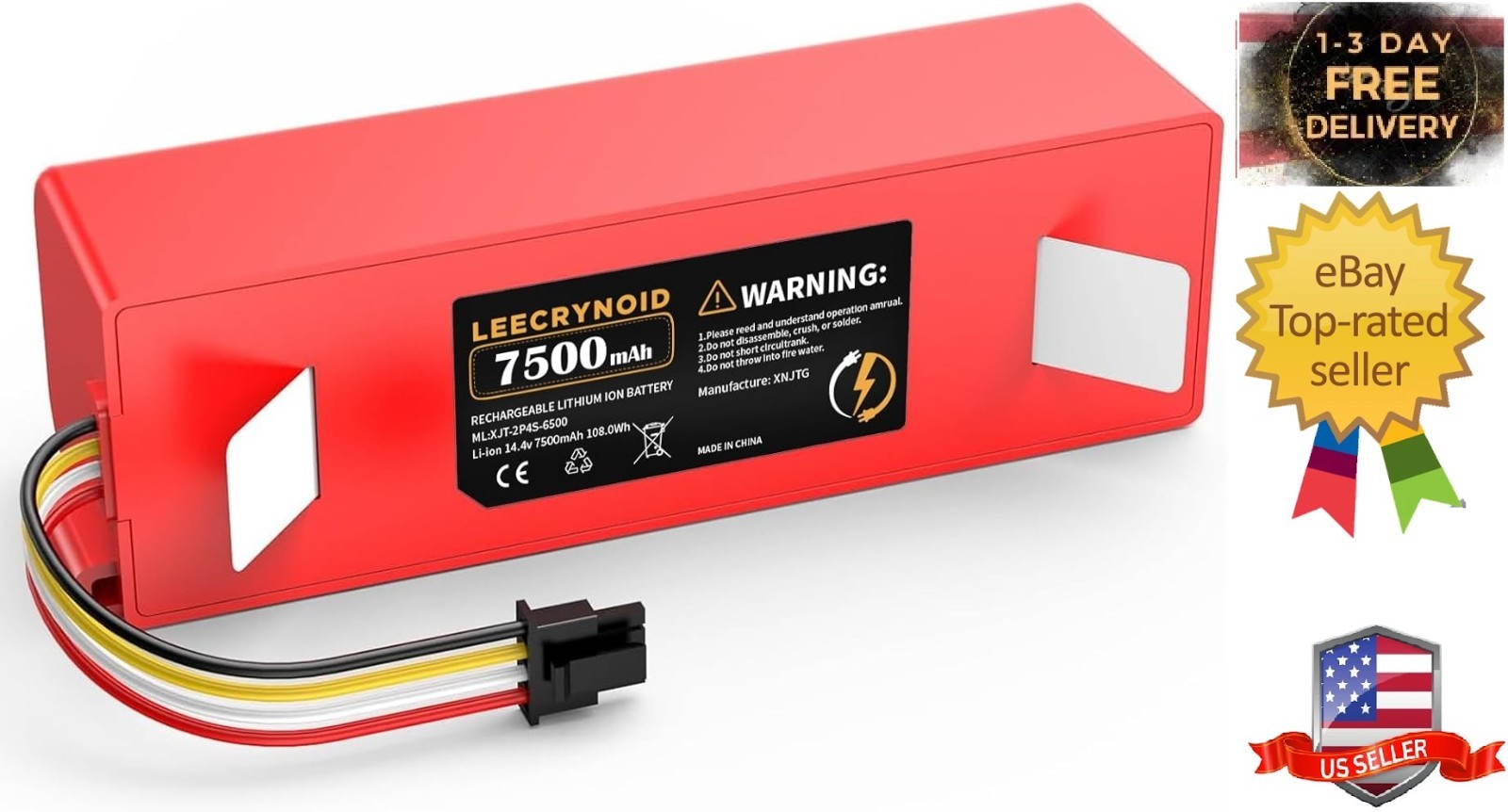 Upgraded 7500Mah 14.4V Replacement Battery for Roborock S4 S5 S6 S7 Q7 Max S50 S
