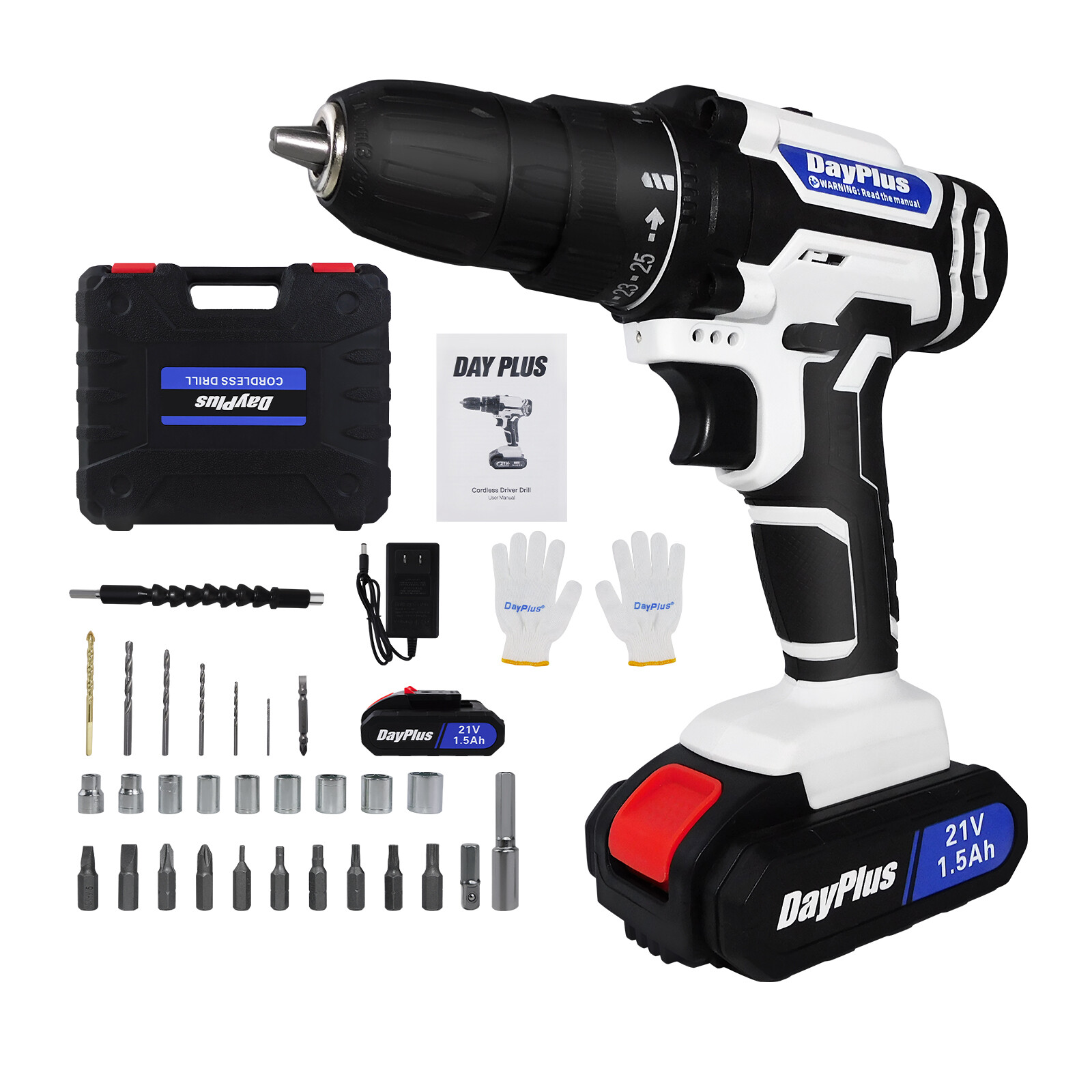 Electric Cordless Drills 21V Drill Driver Set With Charger Battery LED Worklight