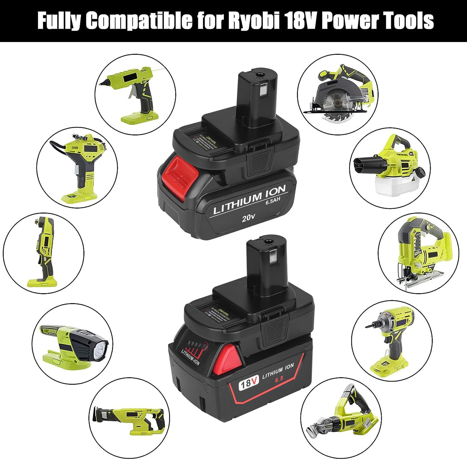 Battery Adapter for DeWalt 20V Milwaukee 18V to Ryobi 18V Tools with USB Port