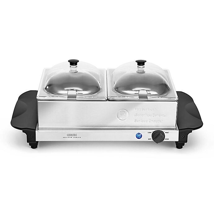 Crux 2 X 1.5 Qt. Double Buffet Server Dishwasher safe parts 3 Temps Warming Tray