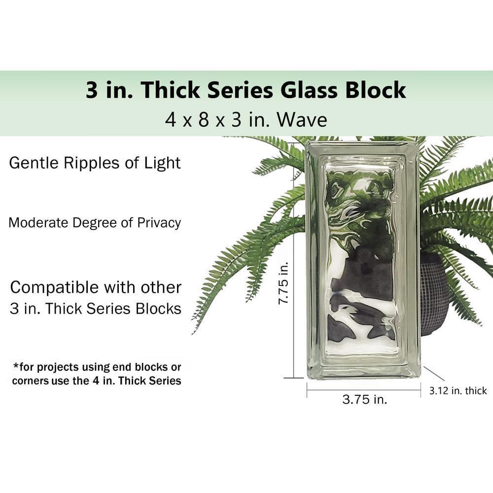 10-Pack 4x8x3 in. Wave Pattern Glass Blocks – Actual 3.75×7.75×3.12 in