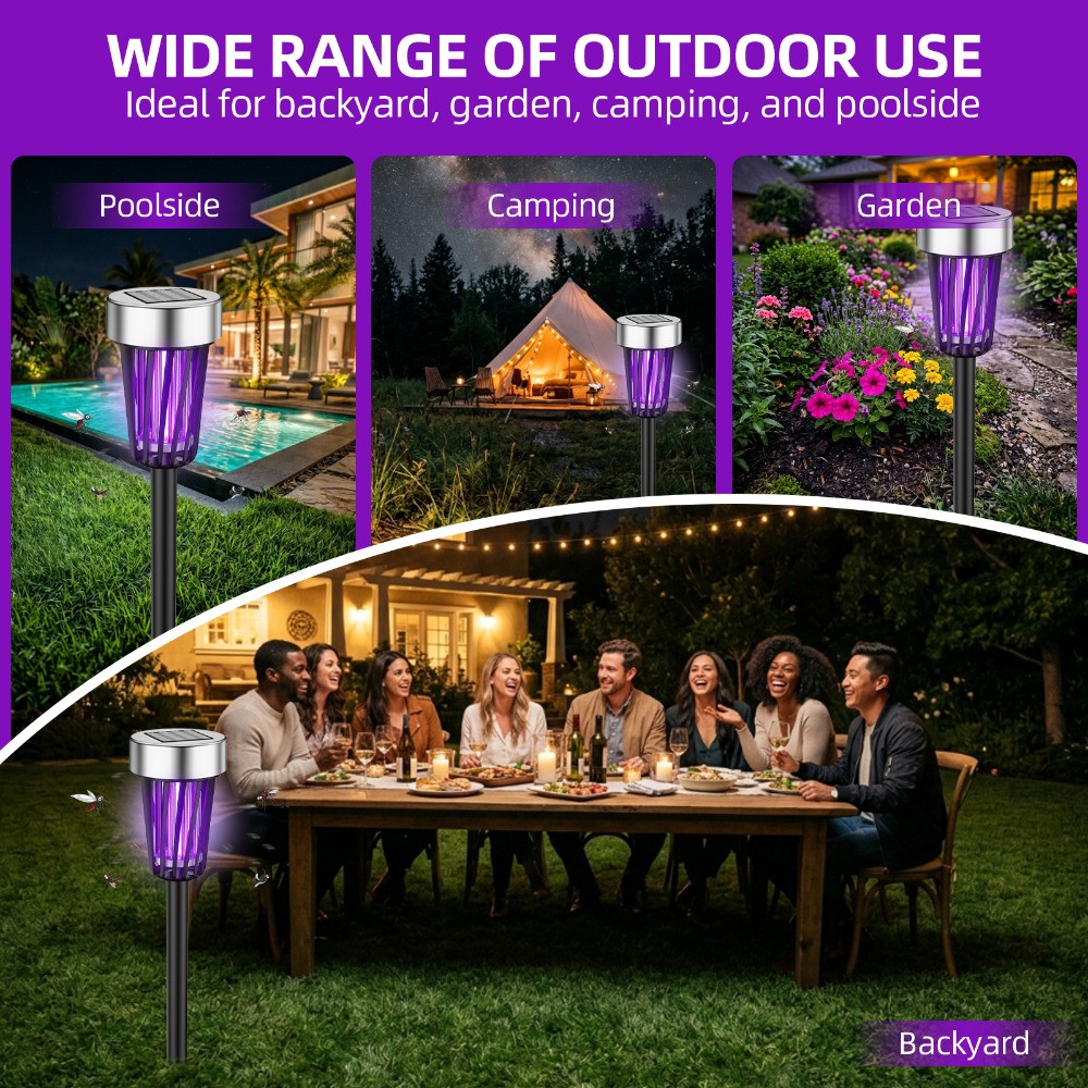 2 pack Solar Bug Zapper Outdoor Portable Fly Pest Repeller Mosquito Zapper LED