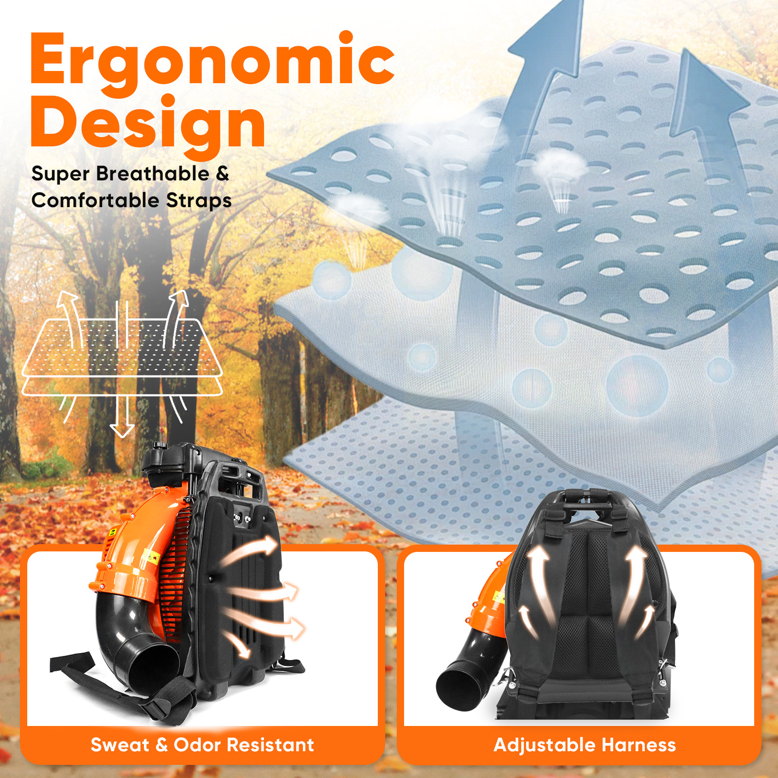 Leaf Blower 75.6CC 2-Stroke Backpack Gas Powered Leaf Blower 236MPH Wind Speed