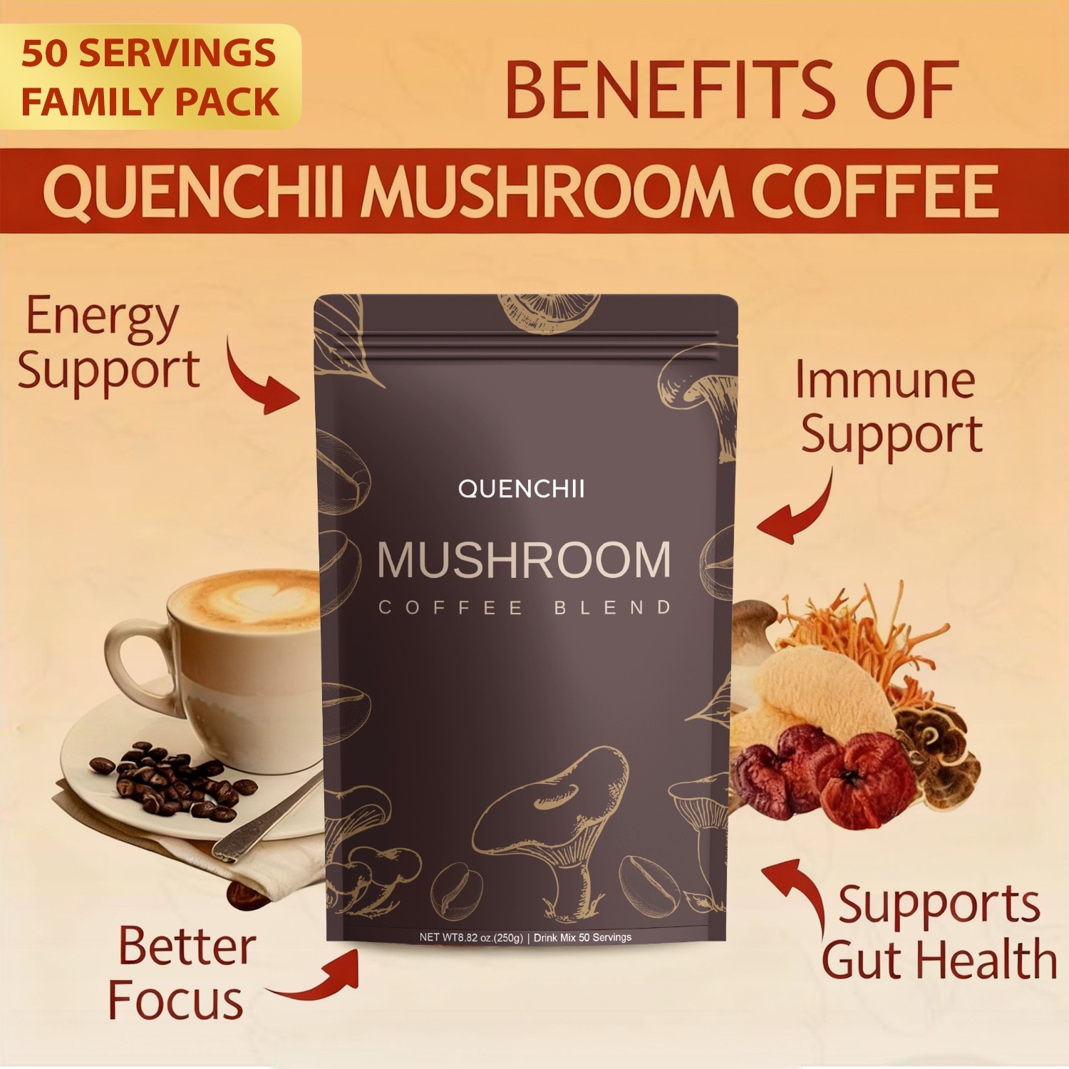 Mushroom Coffee Organic 10 Mushroom Blend Complex Coffee 50 Servings
