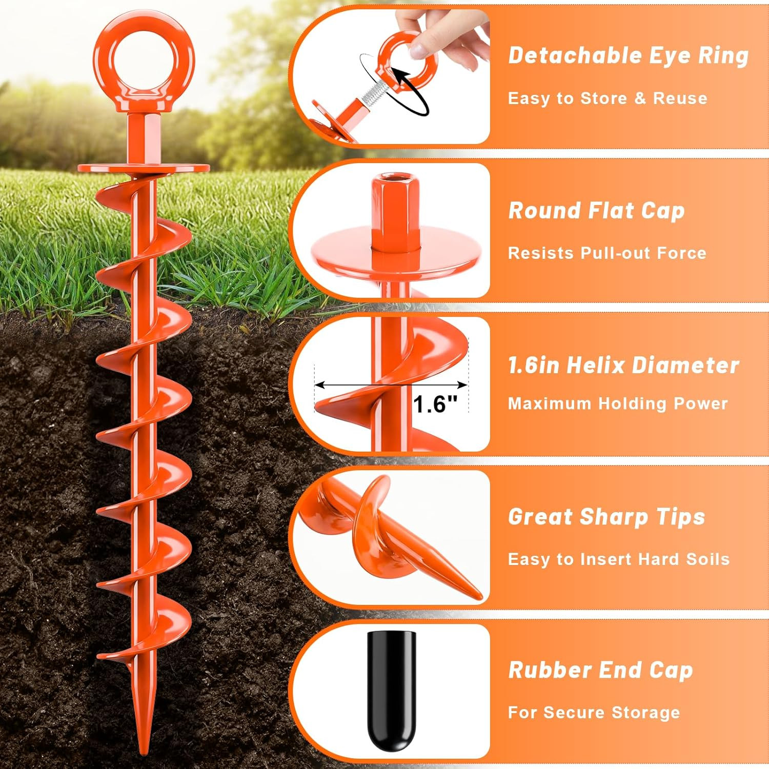 Ground Anchors Screw in Heavy Duty, 4 Pack 15 Inch Spiral Earth