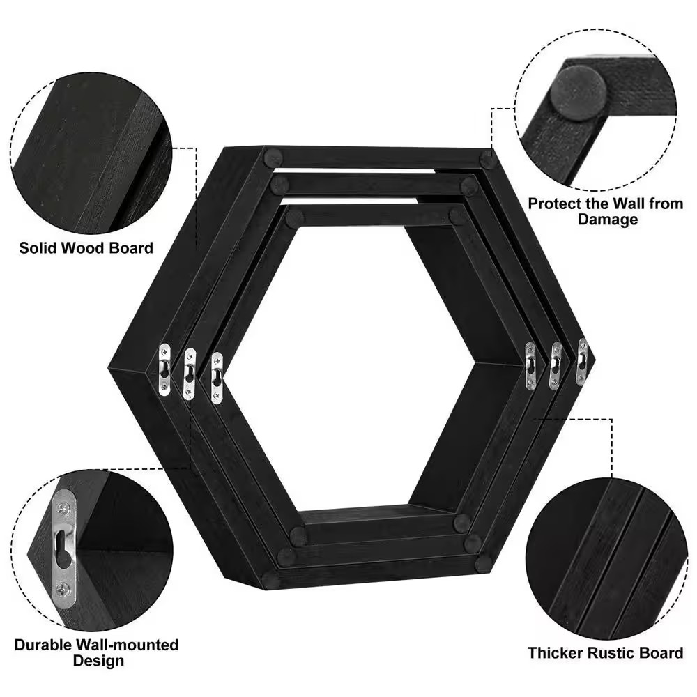 14.8 In. W X 3.12 In. D Black Farmhouse Honeycomb Display Hexagonal Decorative W