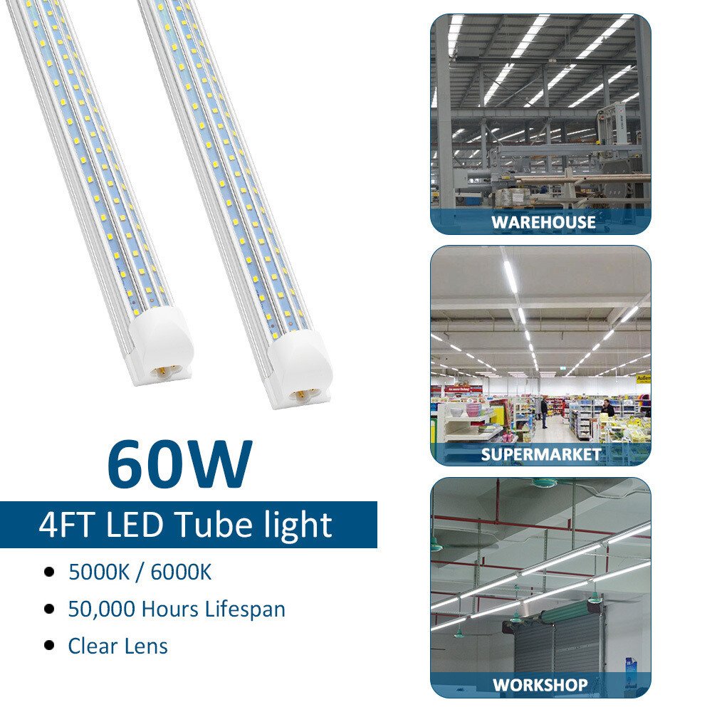 T8 4FT 8FT LED Shop Light Fixture Integrated 60W 120W Tube Light Bulbs D-Shape