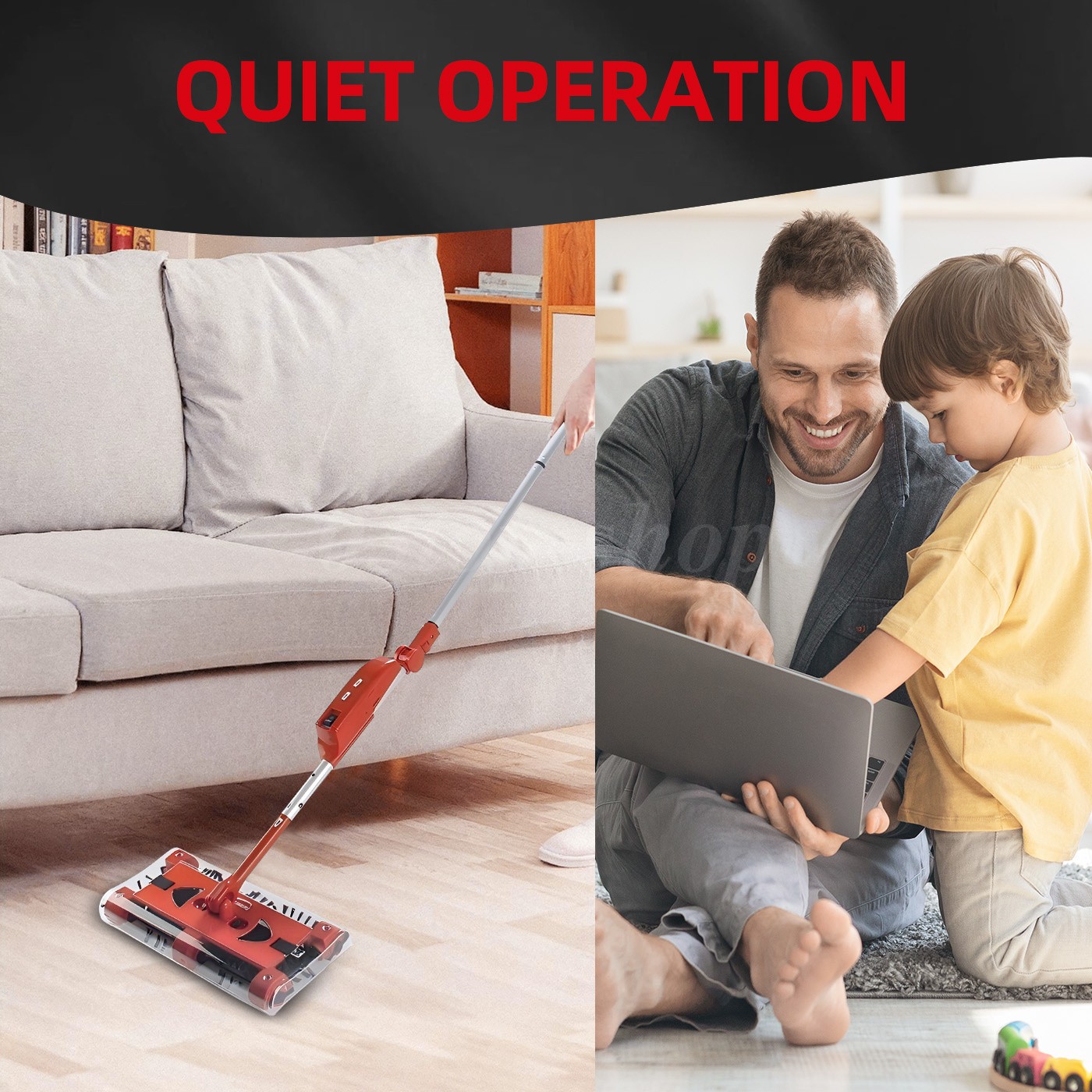 Swivel Sweeper Cordless Vacuum Lightweight 4000 RPM 360 Swivel Rechargeable Quad