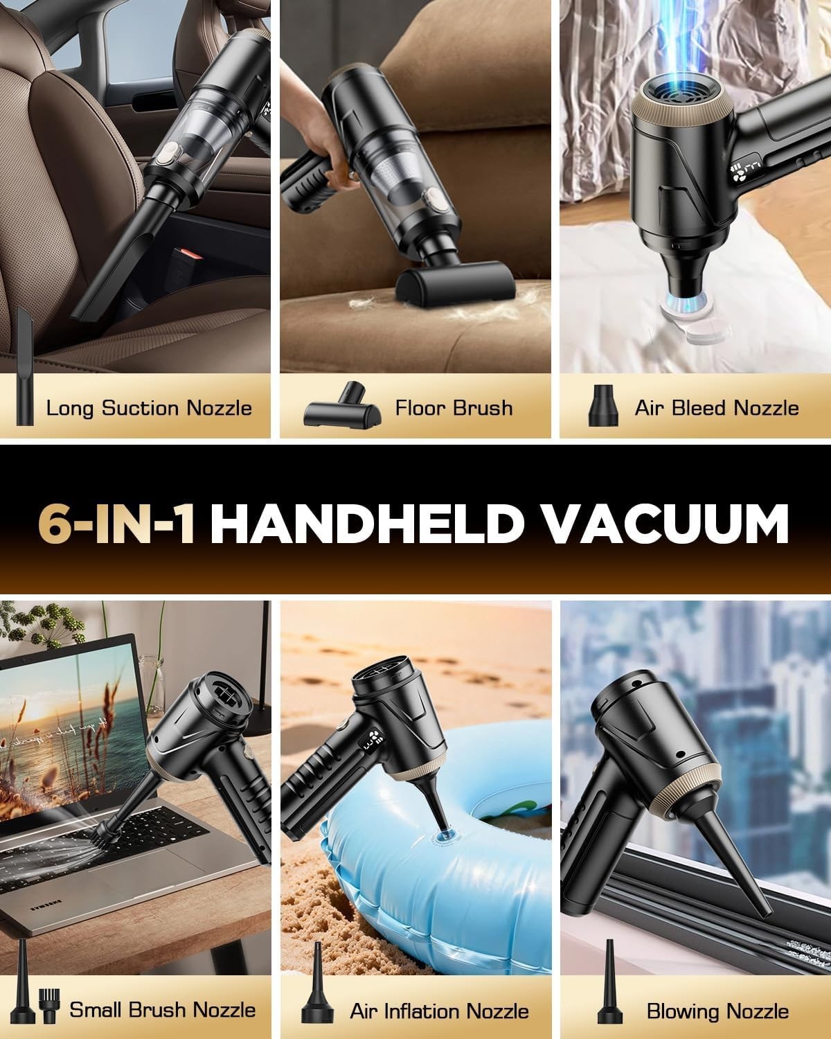 Handheld Vacuum Cleaner 26000Pa Suction with Brushless Motor, 4-in-1 Portable…