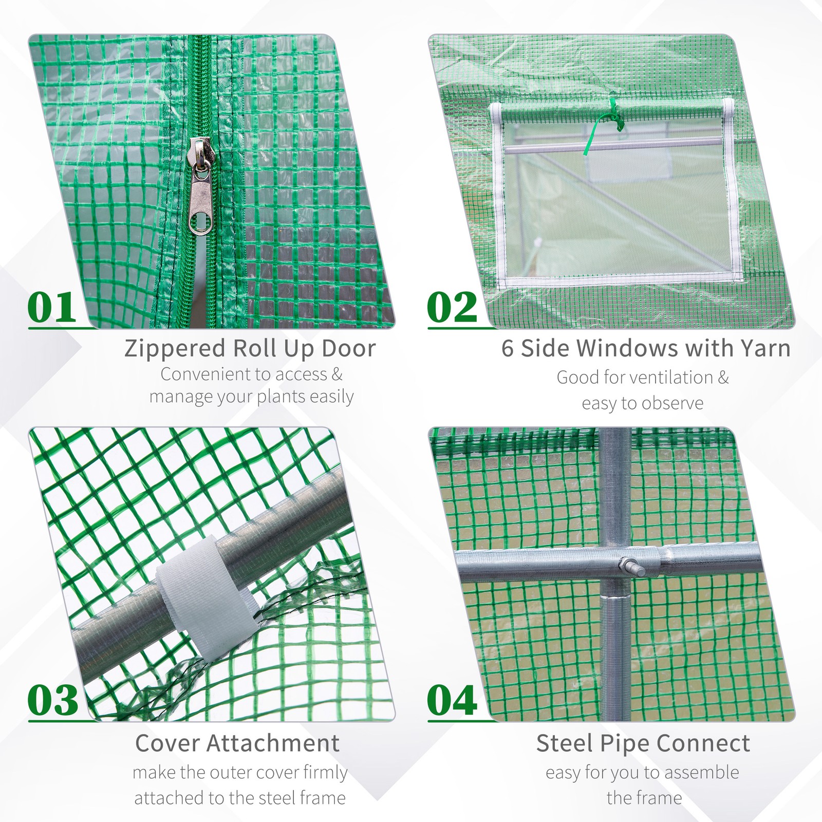 Walk-In Tunnel Greenhouse 11.4 x 9.8 x 6.8 ft Roll-Up Door 6 Windows