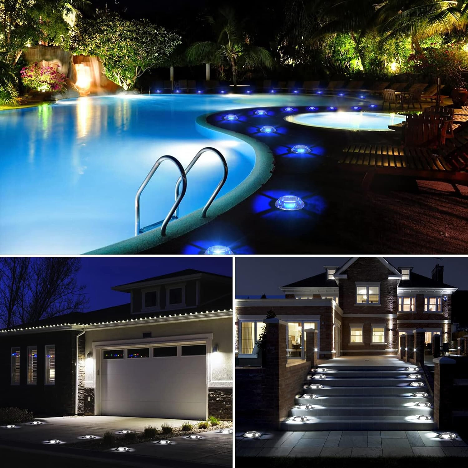 16Pack Led Multicolor Solar Deck Lights Outdoor Dock Driveway Lights for Sidewal