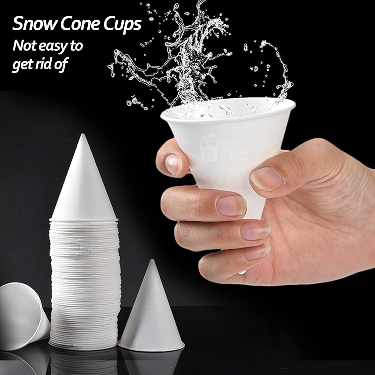 6 oz Snow Cone Cups, 100pc White Paper Cone Cups Wax Coated Leakproof Cone Paper