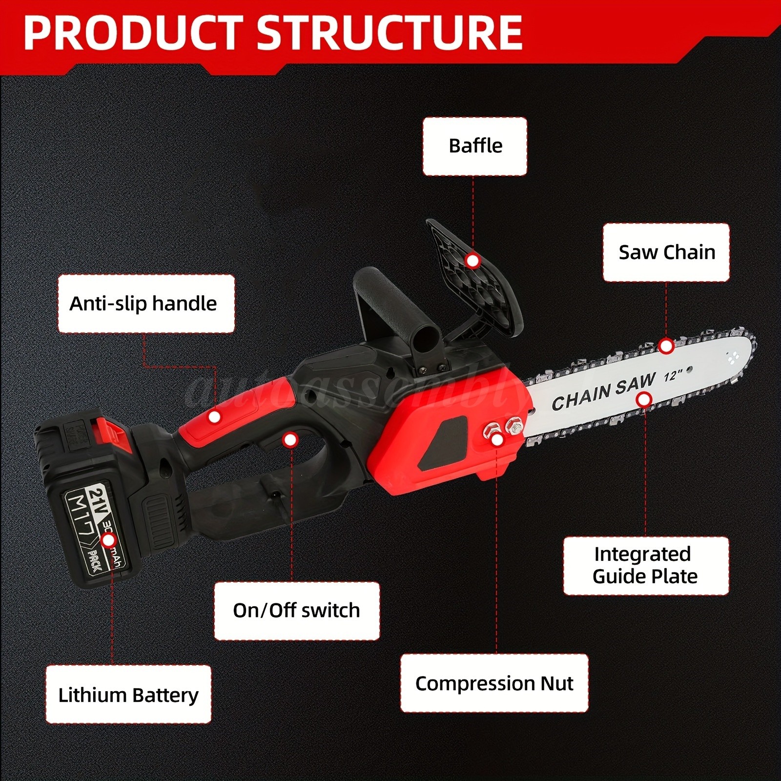8inch Electric Mini Chainsaw Cordless Handheld Saw 2 Battery + 3Chain for Makita
