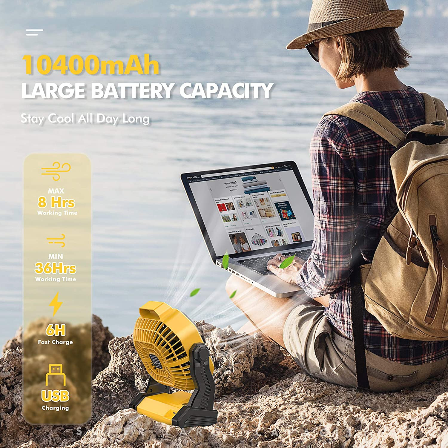 Rechargeable Portable Camping Fan with Stepless Speed and Long Runtime