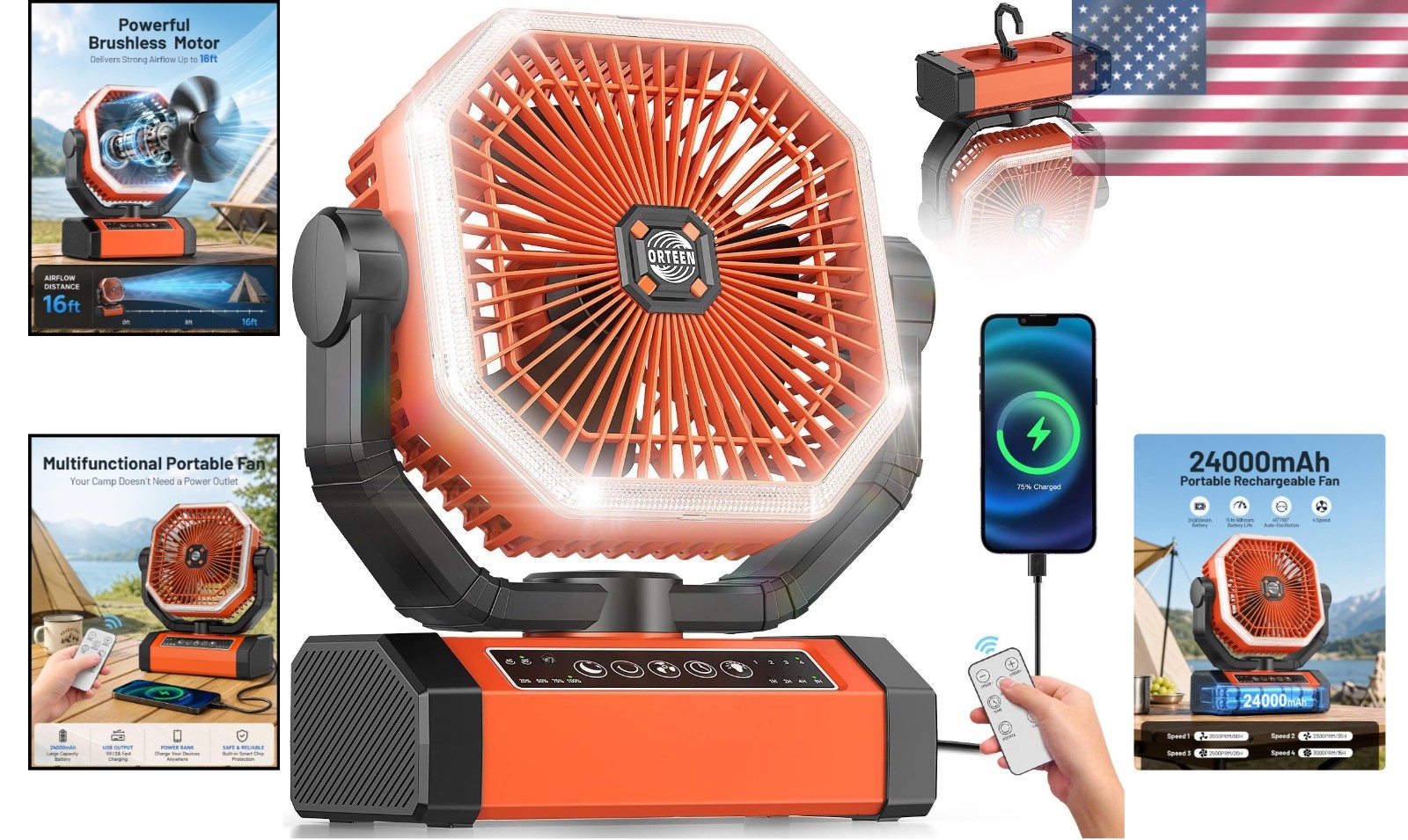 24000mAh Battery Powered Fan – Rechargeable & Portable