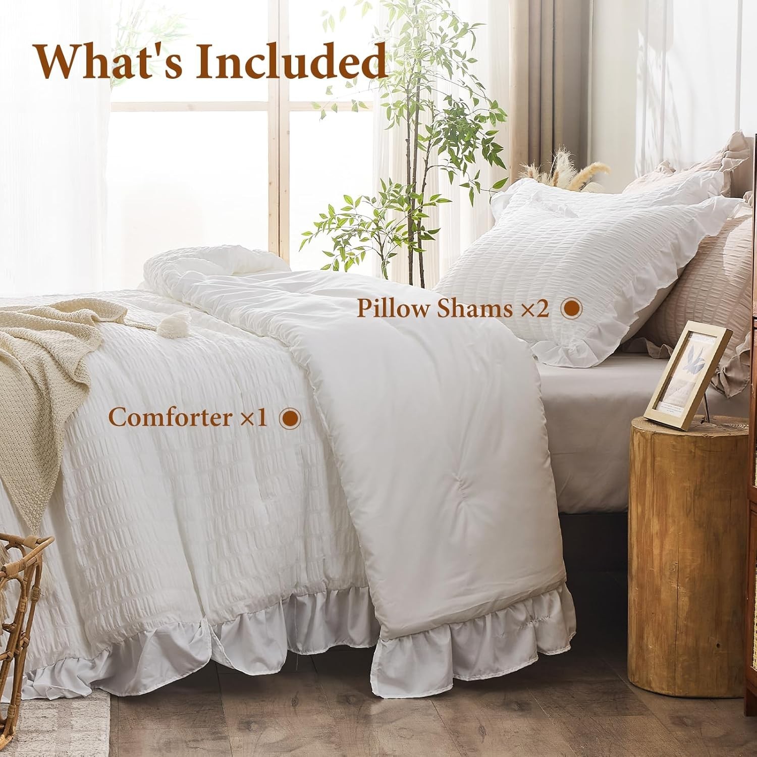 Vintage Style King Comforter Set in White – Soft Ruffle Design for All Seasons