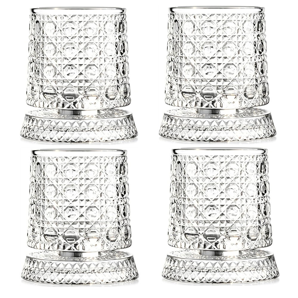 4Pcs Set Spinning Whiskey Glasses 9.5Oz Lead-Free Rotatable
