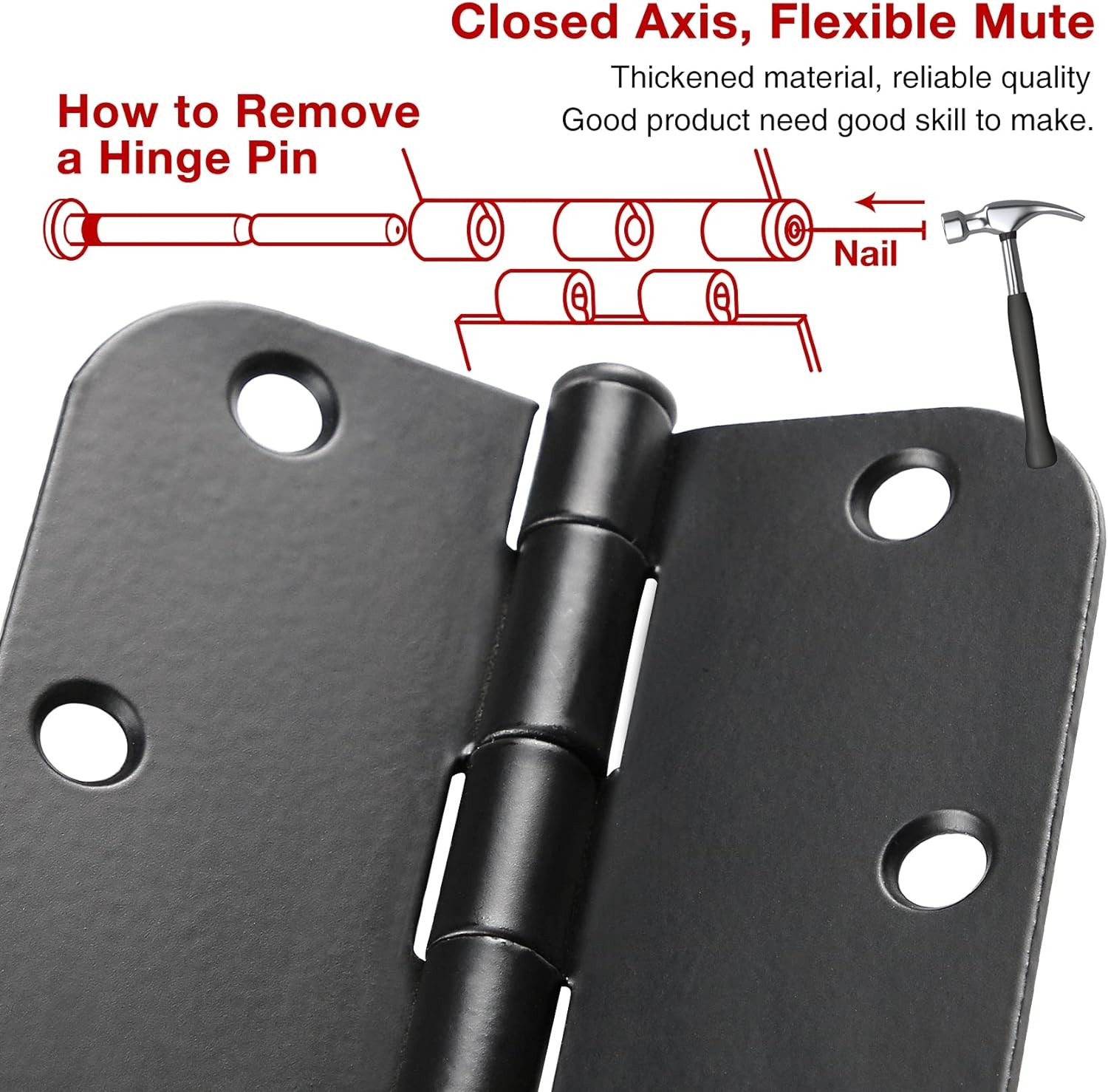30 Pack 3.5″ Matte Black Door Hinges Interior Residential 5/8 Radius Round Corne