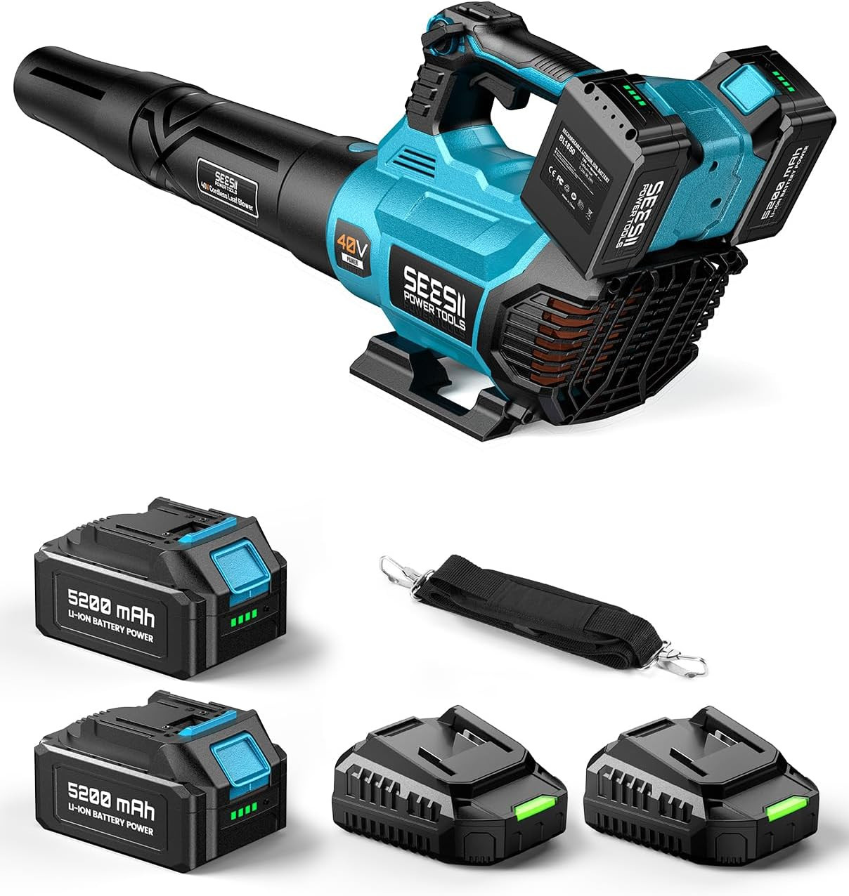 40V Leaf Blower Cordless with 2 X 5.2Ah Batteries, 650CFM 160 MPH | Brushless Mo