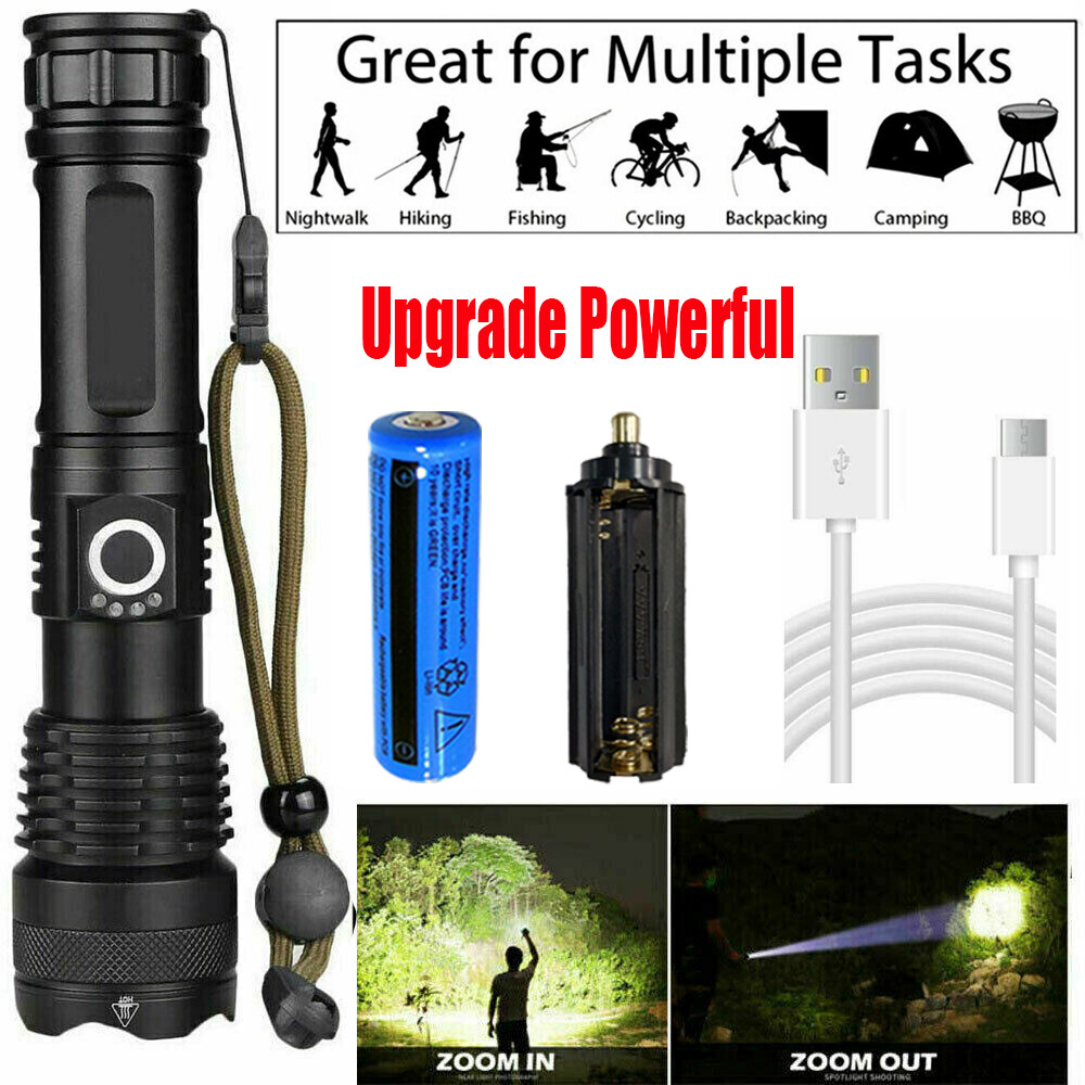 Rechargeable 990000LM LED Flashlight Tactical Police Super Bright Torch Zoomable