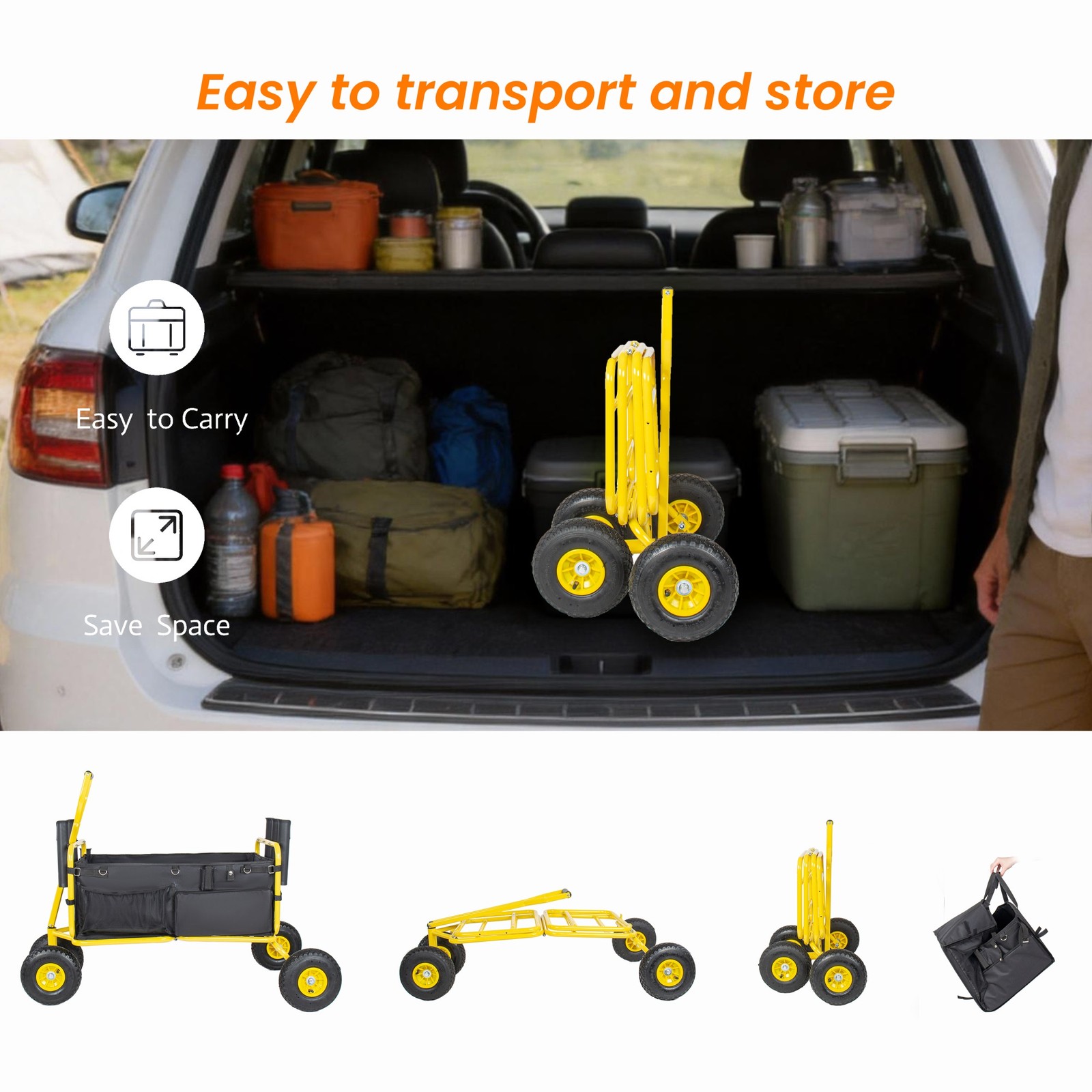 550lb Large Capacity Fishing Collapsible Wagon w/ All-Terrain Wheels&Rod Holder