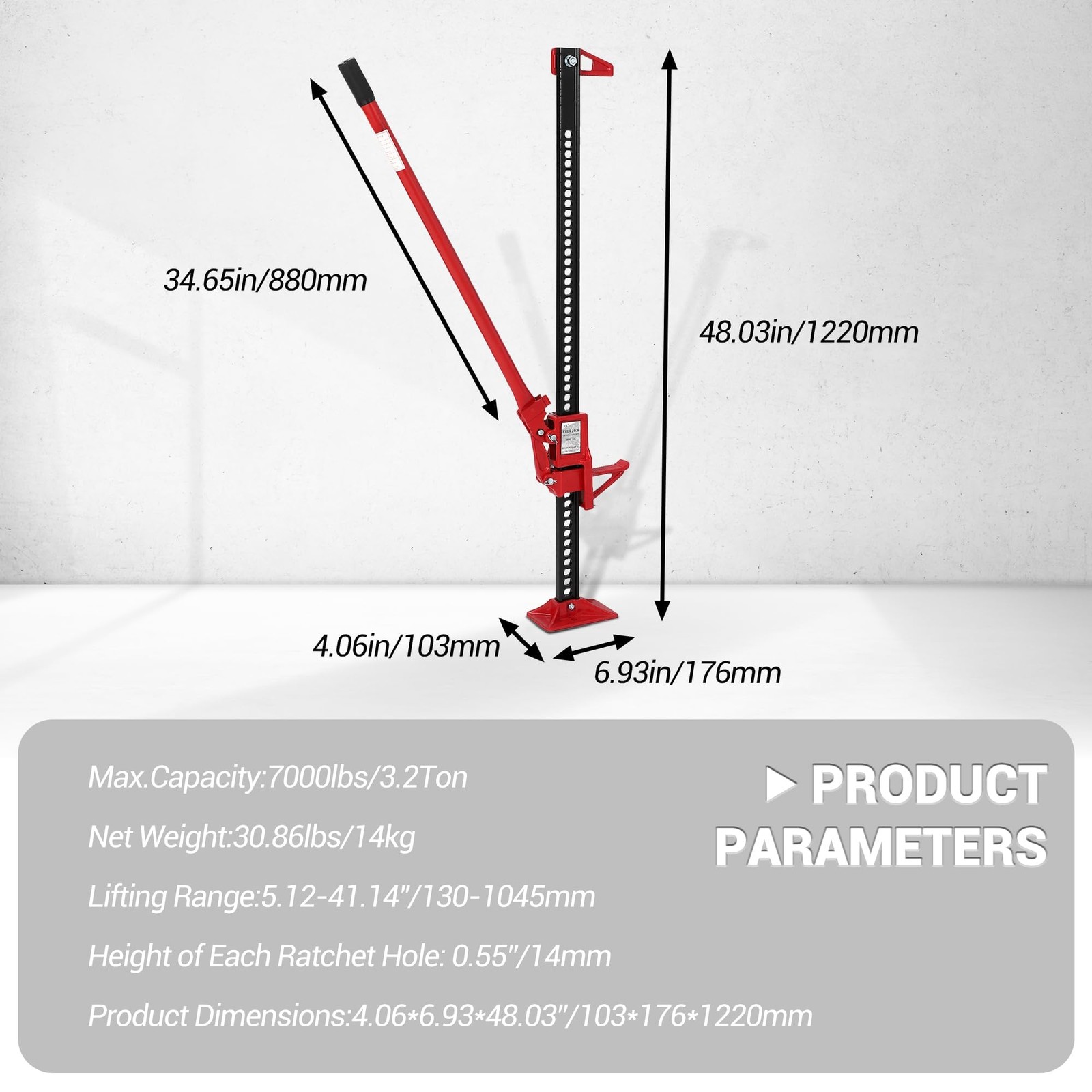 48″ Farm Jack, 3 Ton Capacity Ratcheting HeavyDuty Utility Lift for Truck, SUV