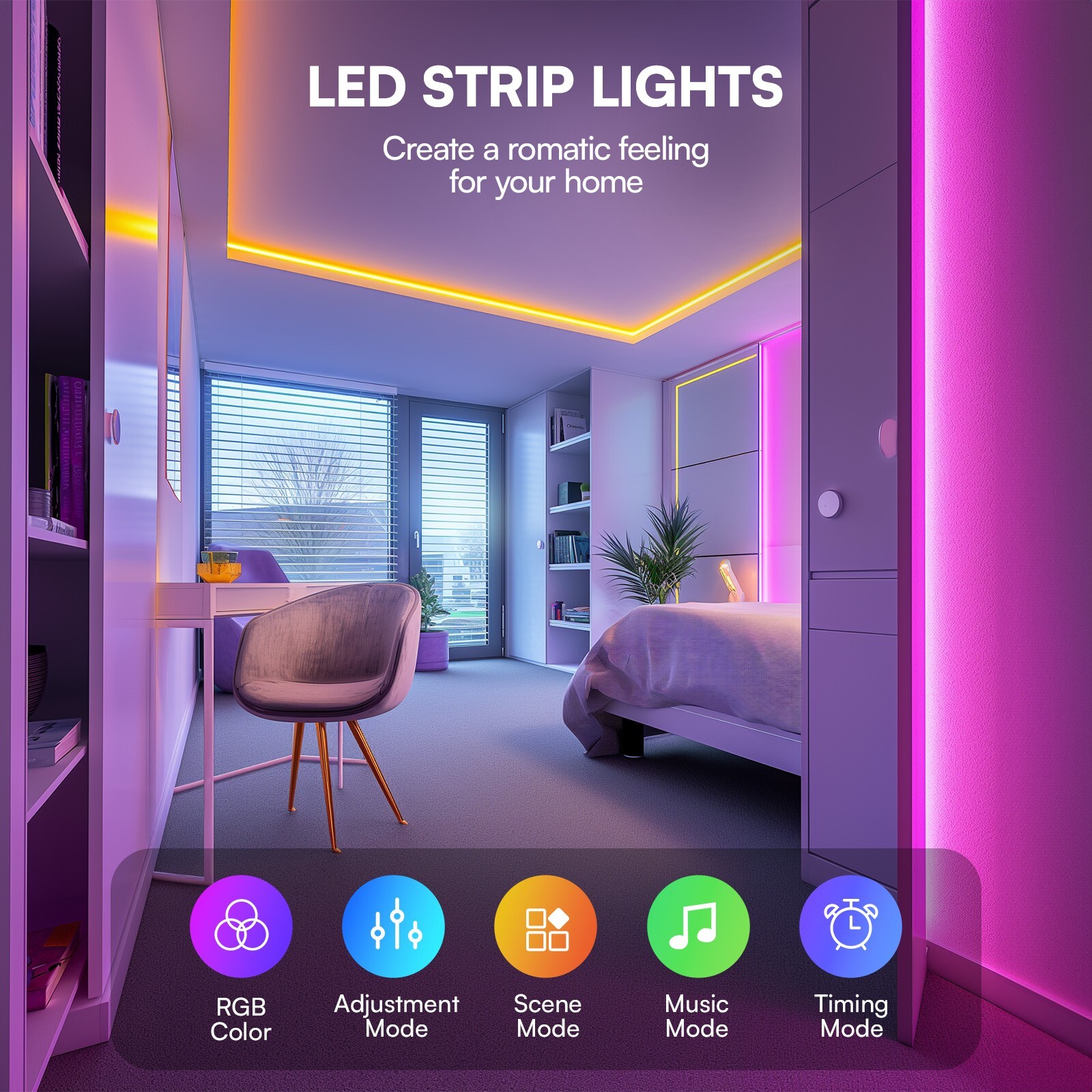 LED Strip Lights, Smart Light with App Remote Control, RGB LED Lights for room