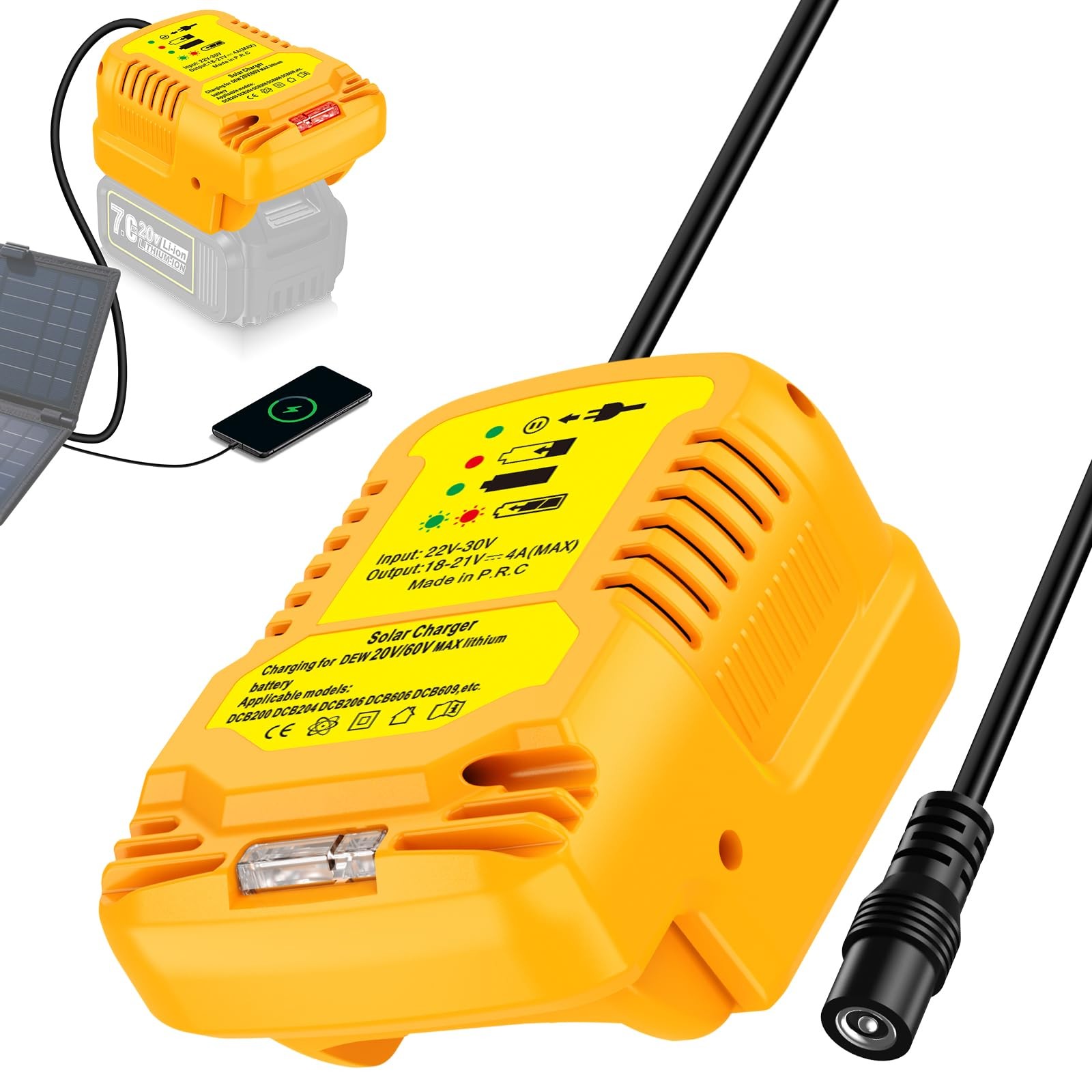 Solar Charger for Dewalt 20V Battery,for Solar Panels（Not Include Work for Ch…