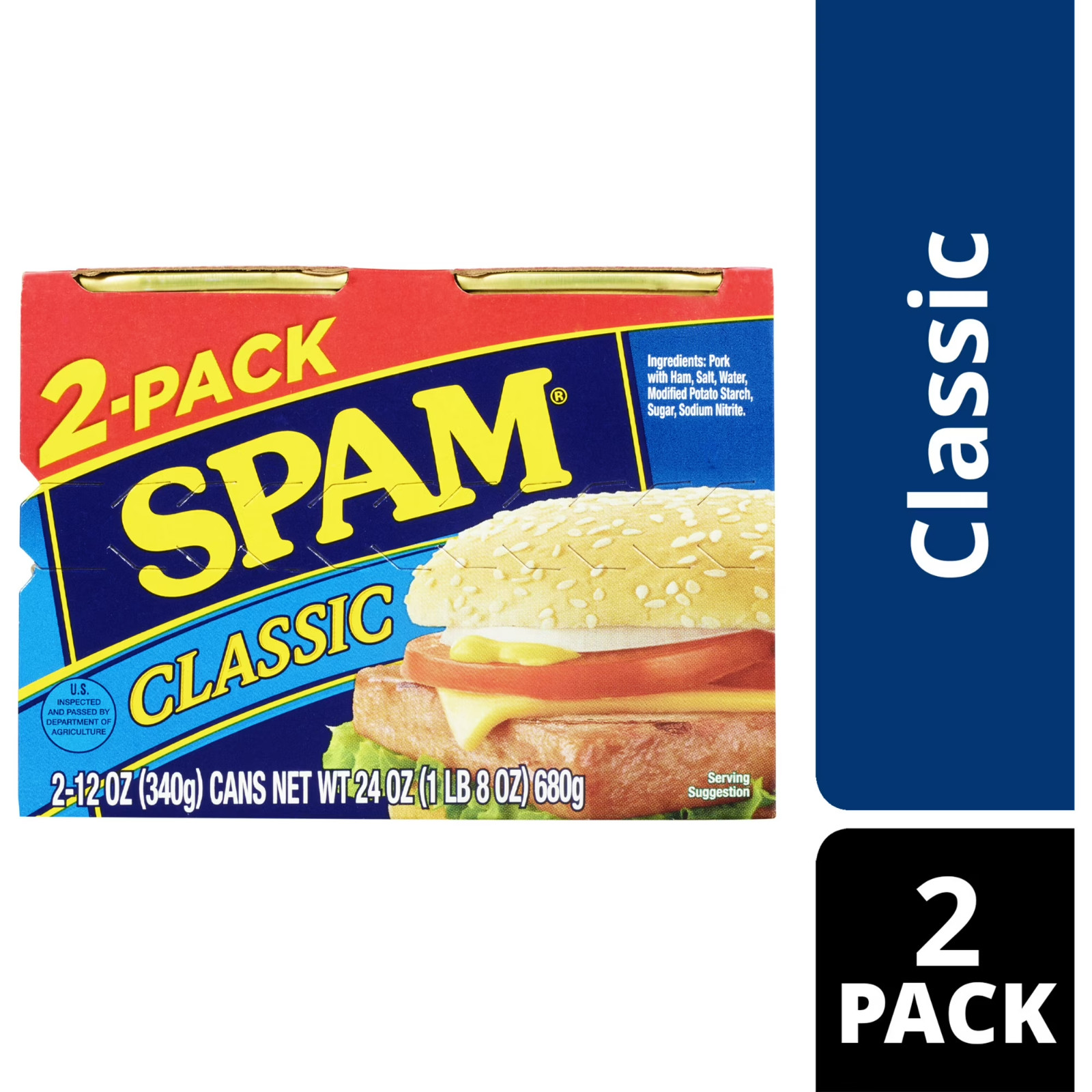 SPAM Classic Canned Meats, 12 oz Aluminum Can (2 Pack)