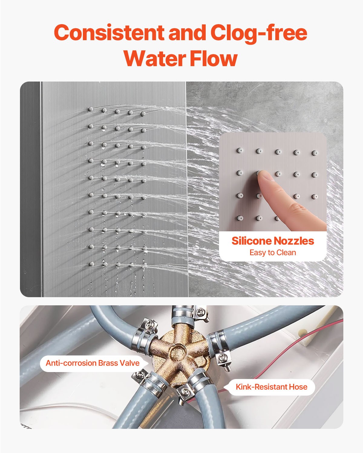 VEVOR Shower Panel Tower System Stainless Steel Column Rainfall Waterfall Head