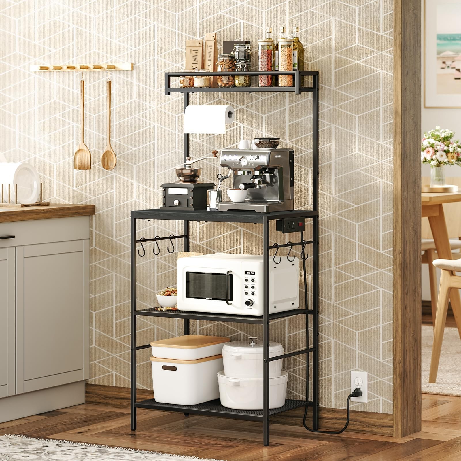 MAHANCRIS Bakers Rack with Storage, Microwave Stand with Paper Holder, Bakers…