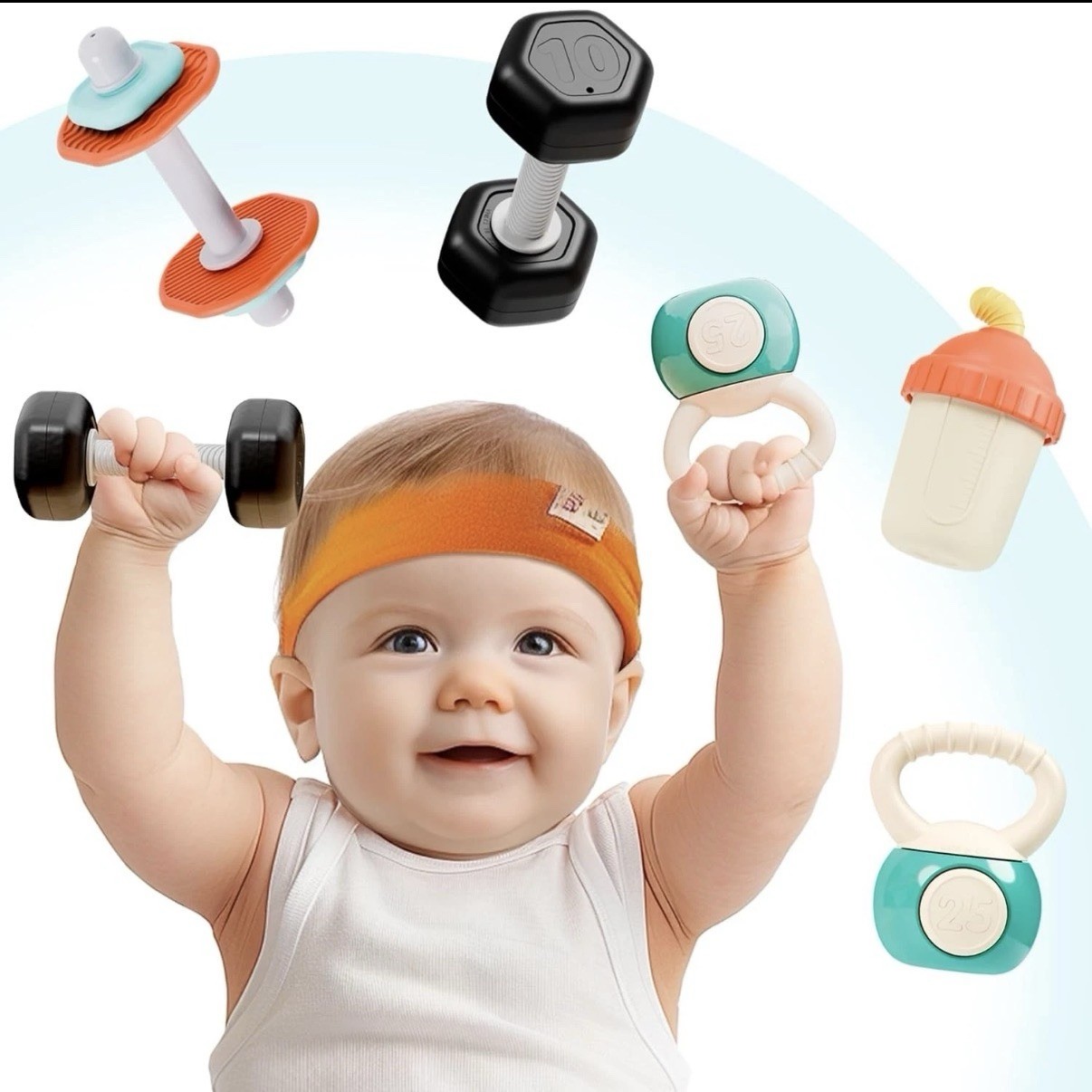 Baby First Gym Rattle Set, Infant Dumbbell Weights Teething Rattles 3-6-12 , …