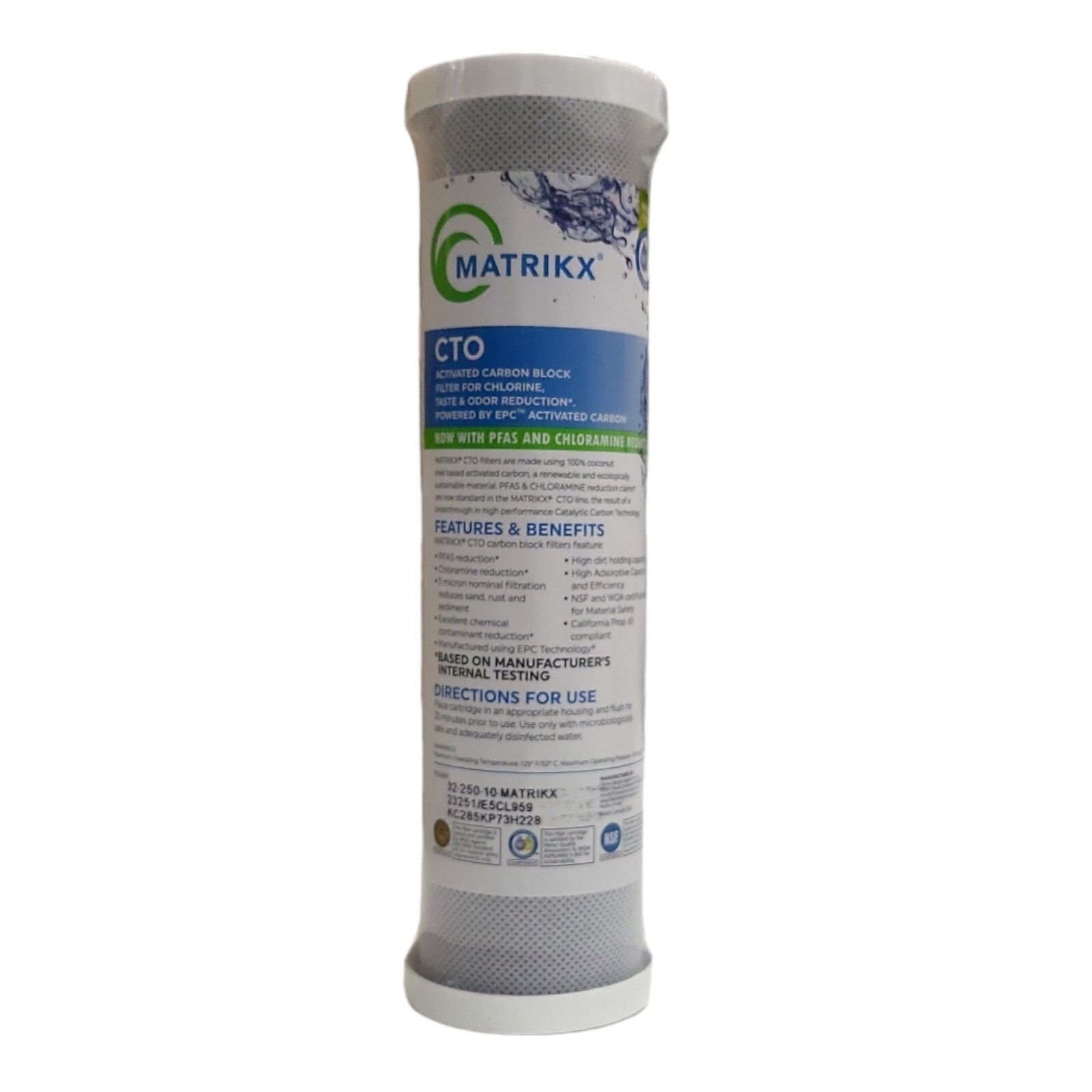 Matrikx 32-250-10-MATRIKX CTO 5-Micron 2.5″ X 10″ Chlorine/Taste/Odor, Sediment