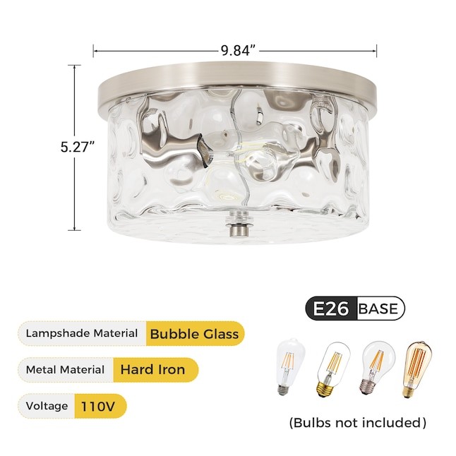 LamQee 9.8 in. 2-Light Gold Flush Mount Ceiling Light with Clear Hammered Glass