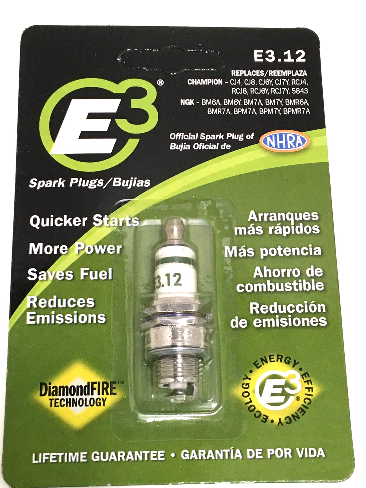 3-Packages of E3 Spark Plug E3.12 Lawn & Garden Small Engines Sealed Package