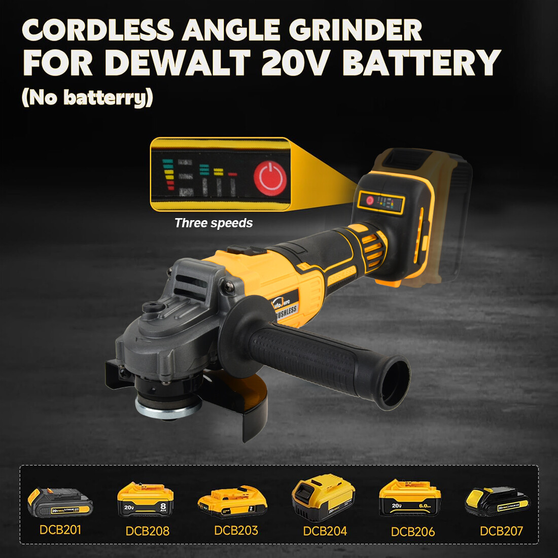 Cordless Brushless 125mm Angle Grinder Body Tool For Dewalt 20V Li-ion Battery