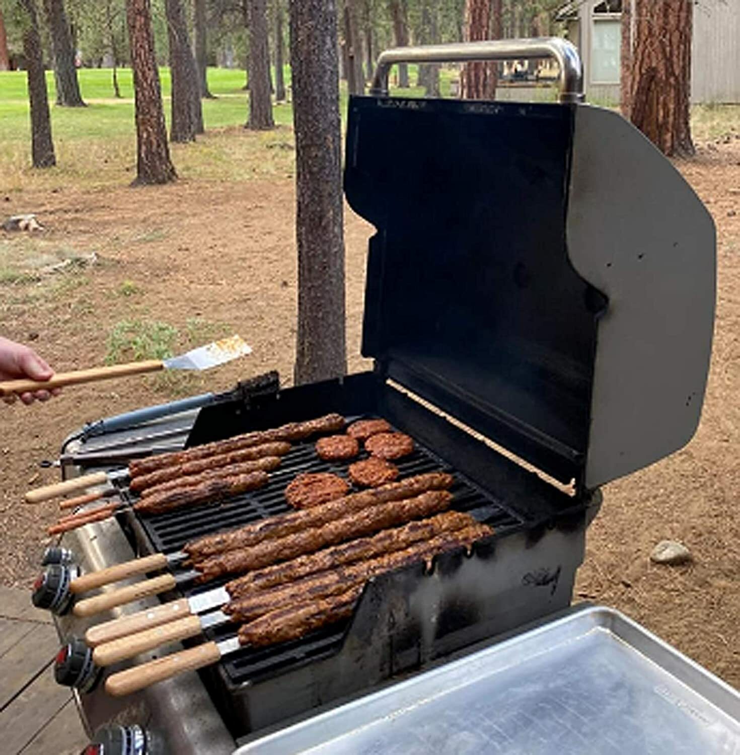 G & F – Large Stainless Steel Brazilian-Style BBQ Skewers with Hard Wood