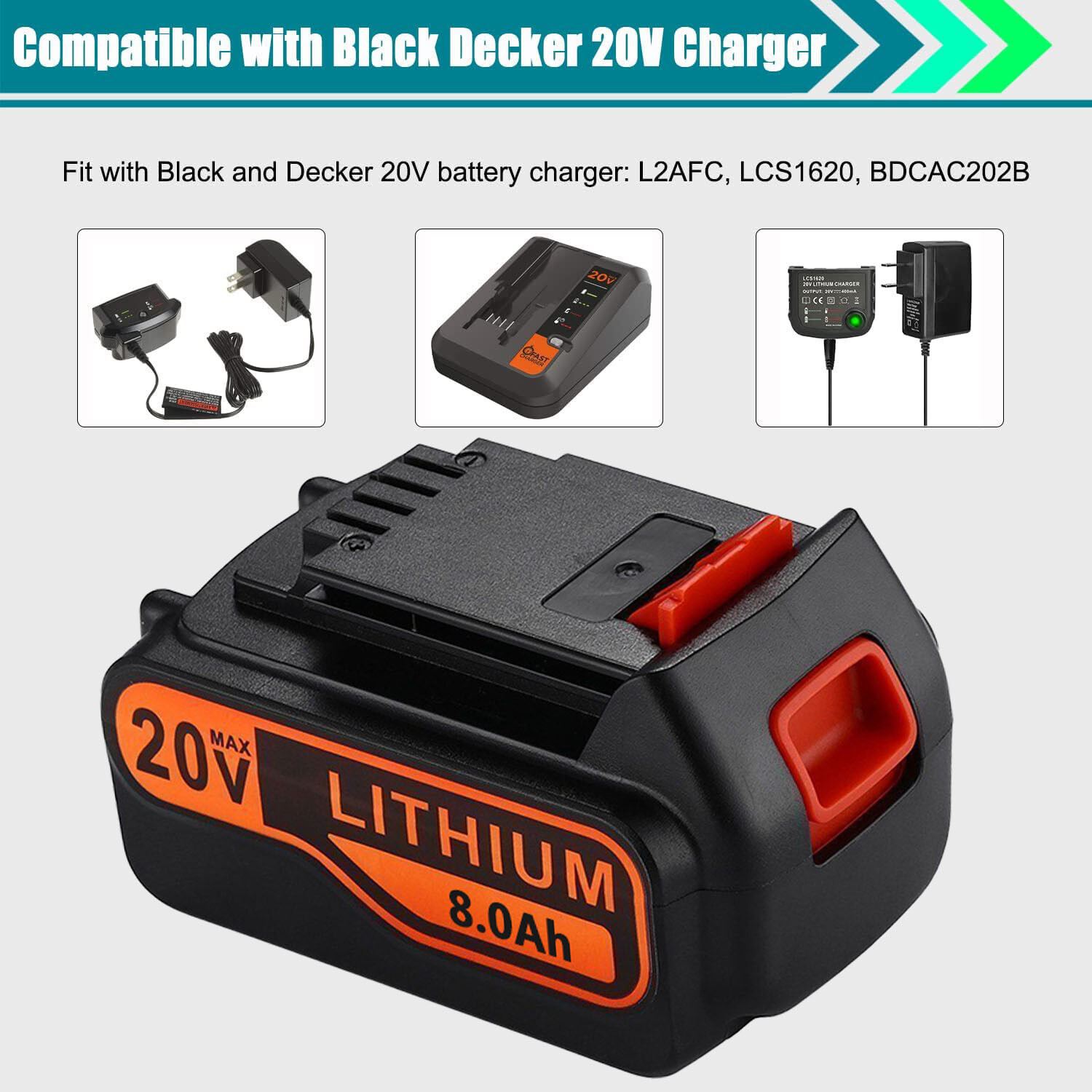 Pack 8.0AH 20V MAX For Black & Decker 20Volt Lithium Battery LBXR20 LB2X4020 NEW