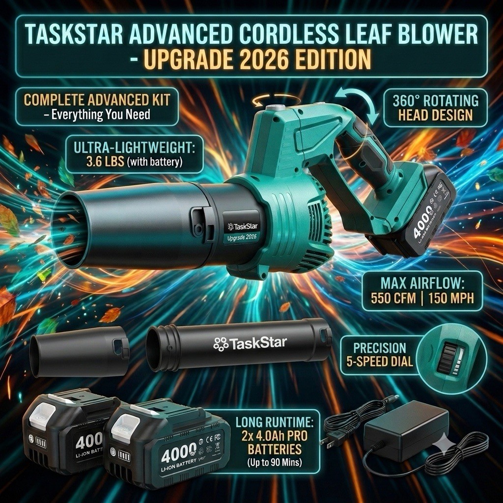 Cordless Leaf Blower 550 CFM 150 MPH – 2026 Upgrade Kit w/ 2x 4.0Ah Batteries..