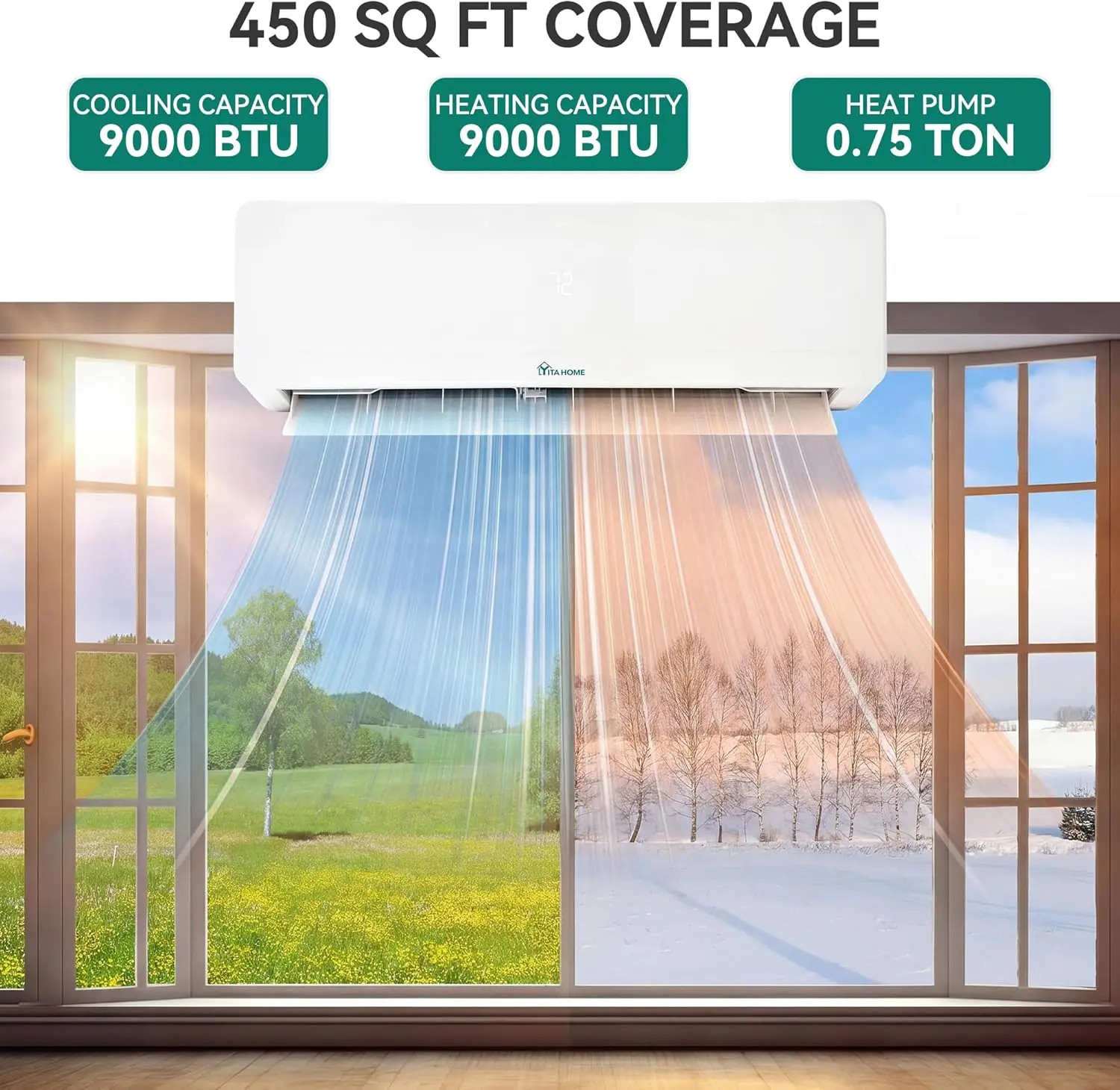 9000 BTU Mini Split AC/Heating System 115V 18 SEER2 Energy Efficient WiFi Alexa
