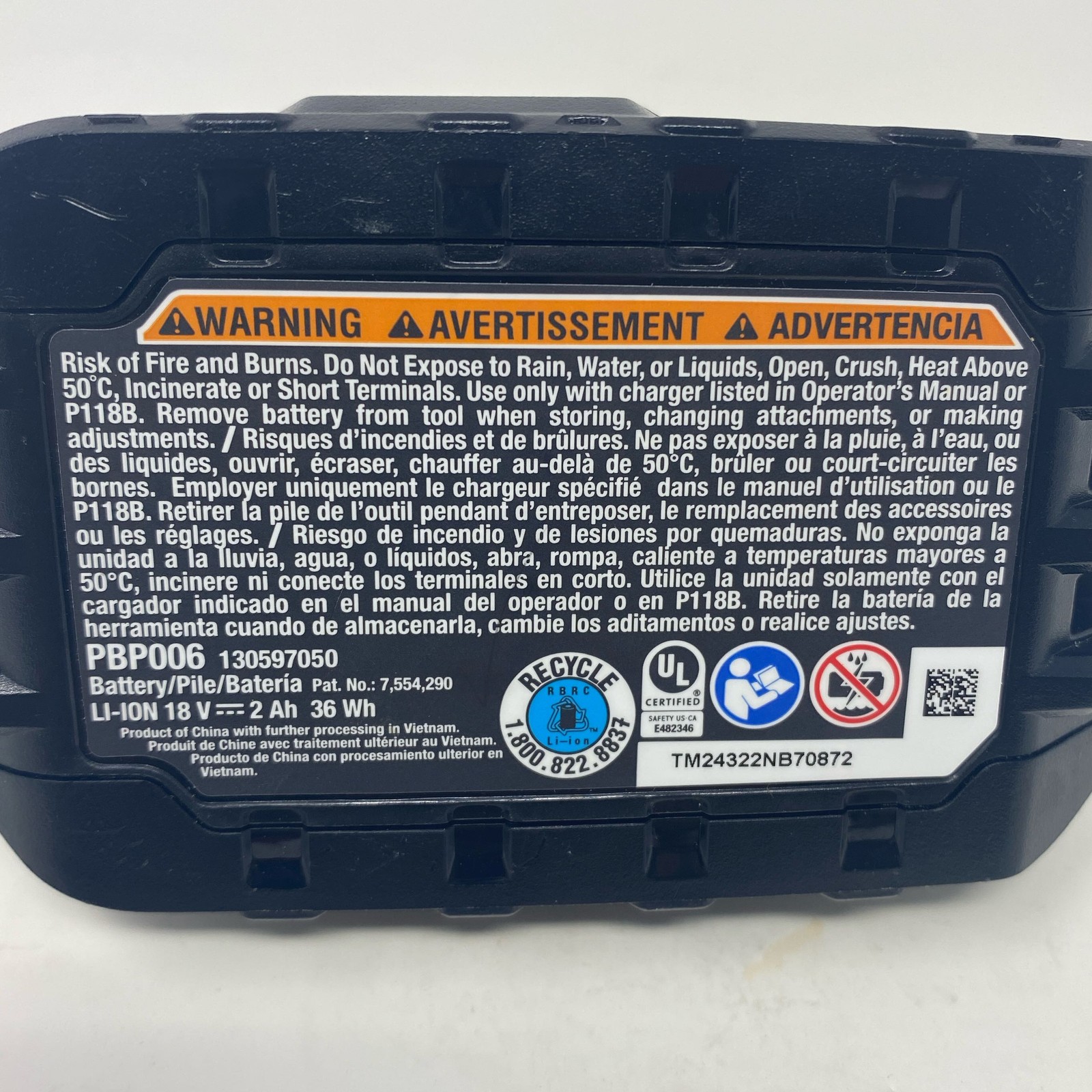 RYOBI ONE+ Black 18V 2.0Ah Lithium-Ion Battery PBP006