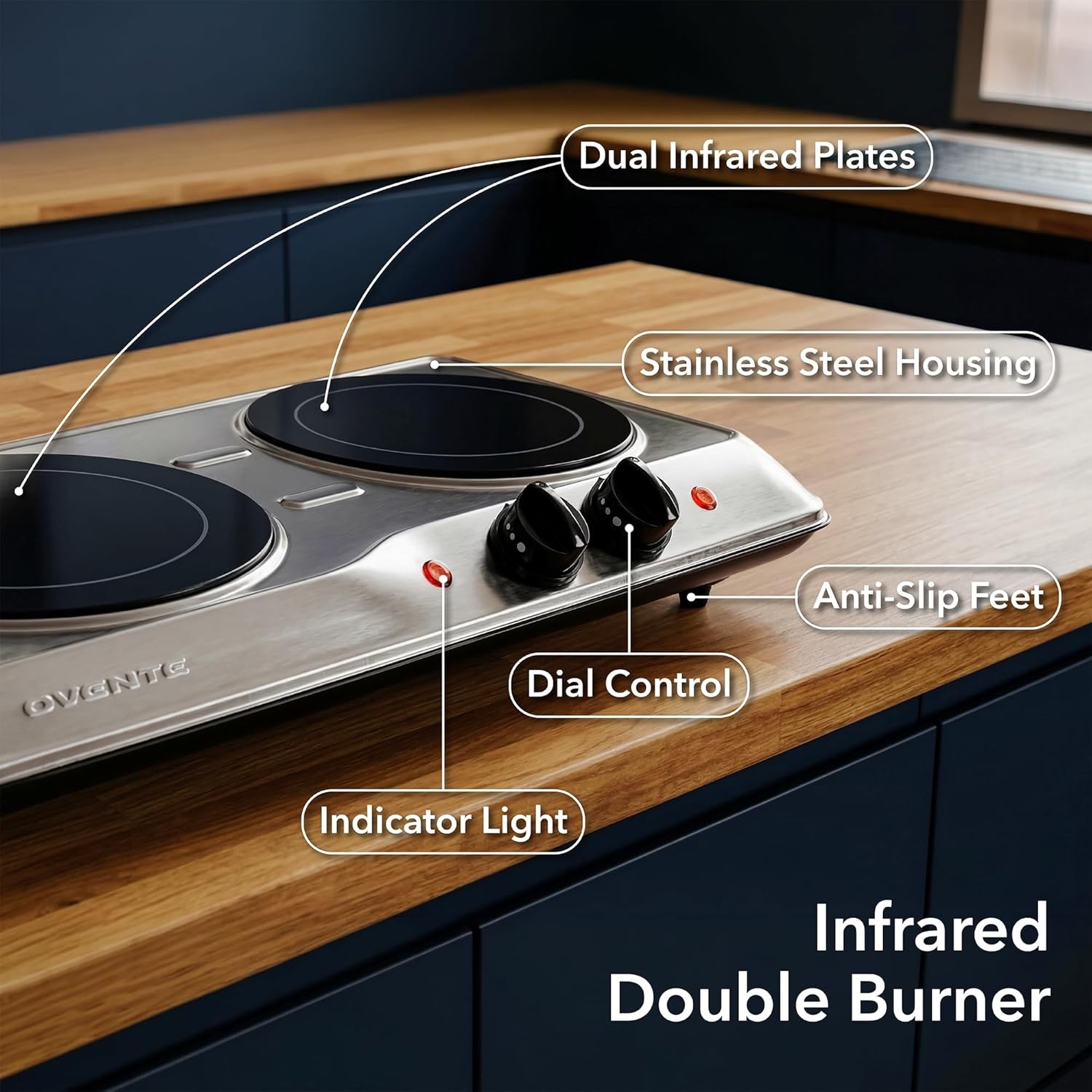 Countertop Infrared Double Burner 1700W Electric Hot Plate and Portable Stove