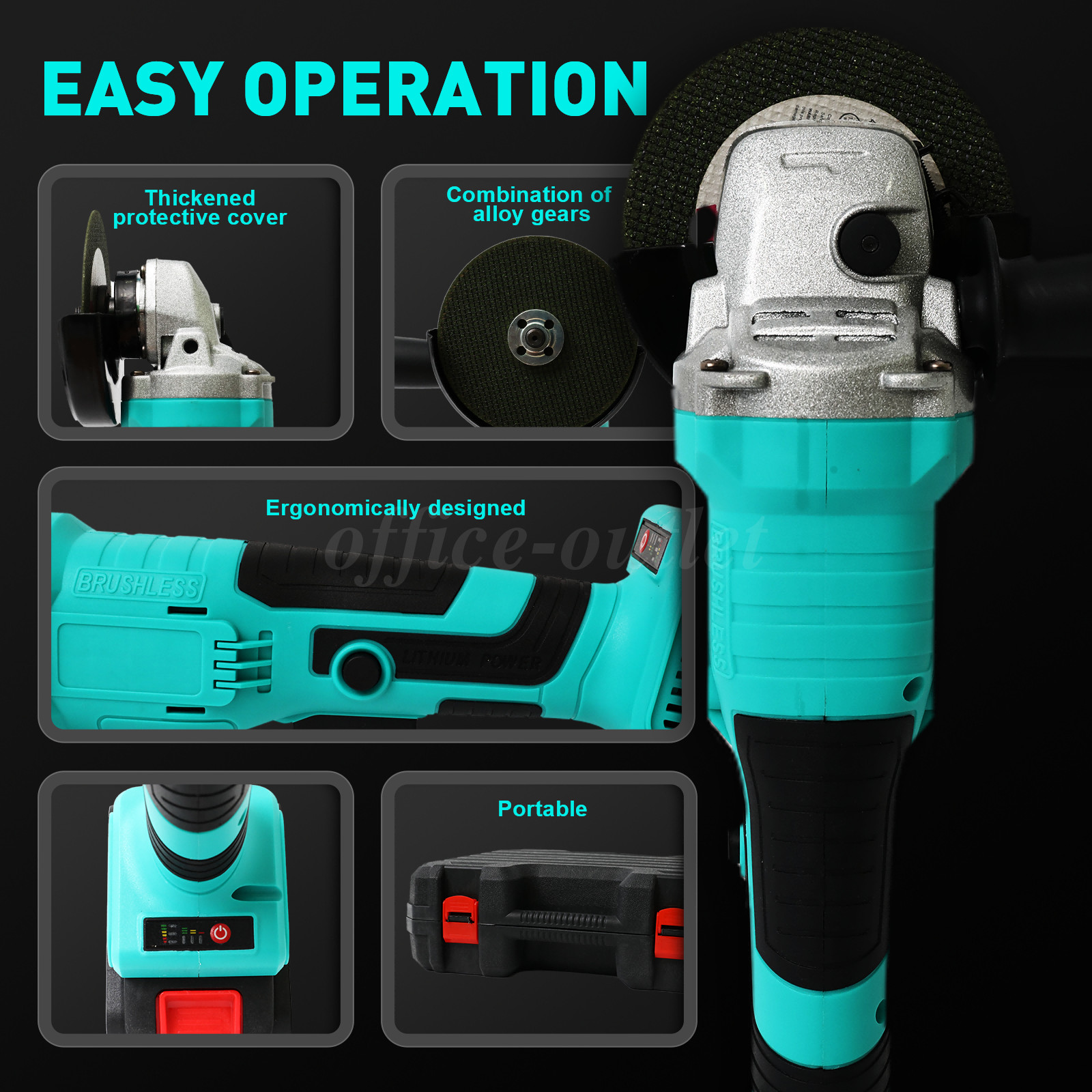 21V Brushless Angle Grinder 4″ Cordless Angle Grinder Kit with 2-1300mah Battery