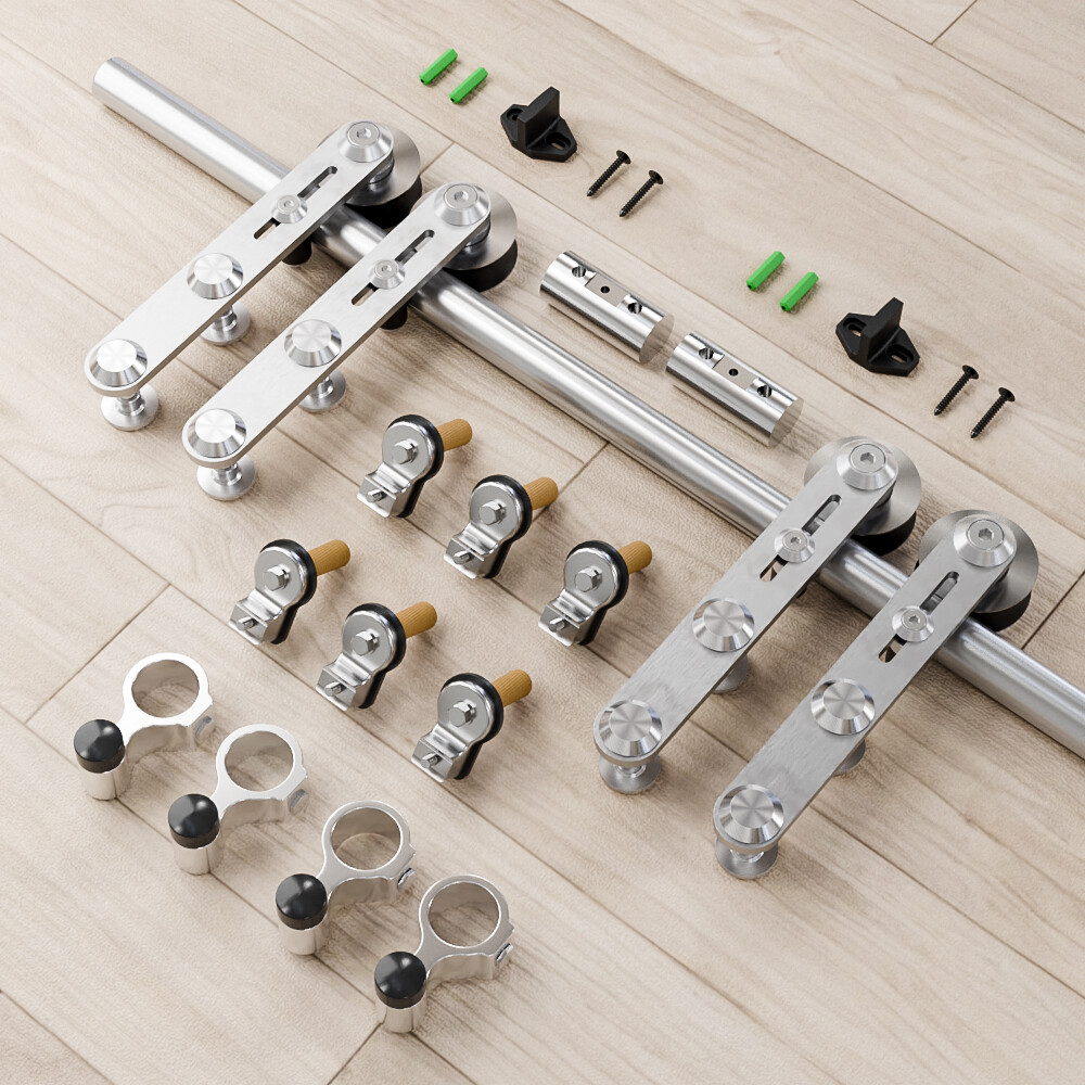 CCJH 4FT-16FT Stainless Steel Sliding Barn Door Hardware Kit Track for Wood Door