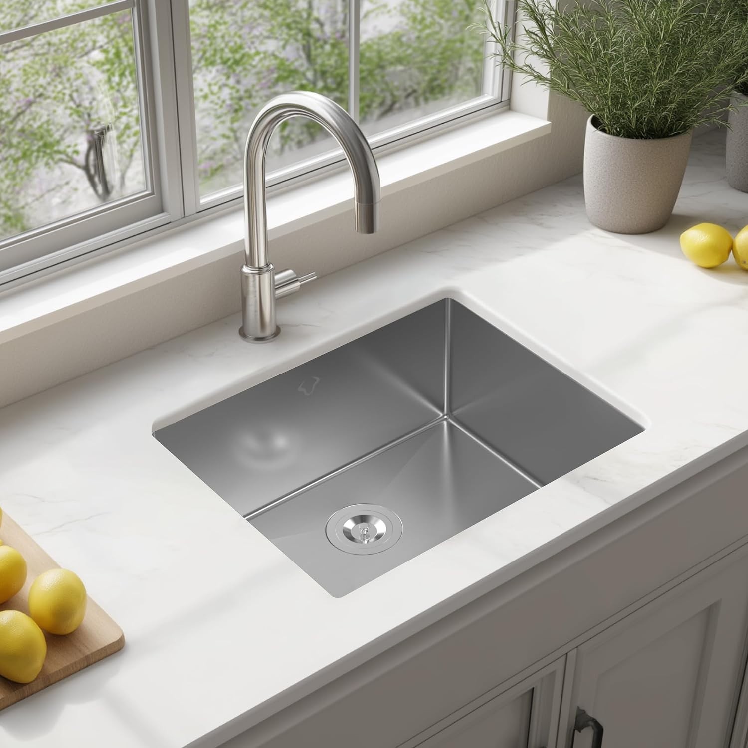 22″ Undermount Kitchen Sink 16 Gauge Stainless Single Bowl Utility Laundry