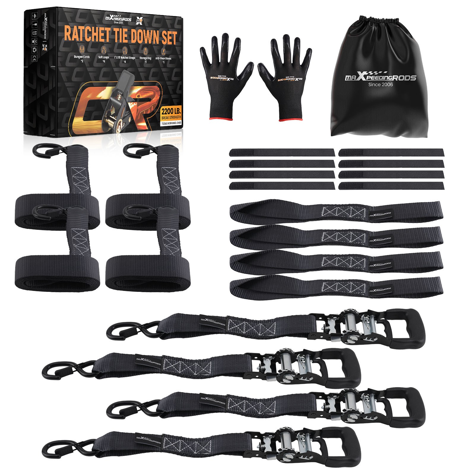 4 Pack Retractable Ratchet Tie Down Straps 1.6” x 8′ 5208 lbs Heaty Duty Black