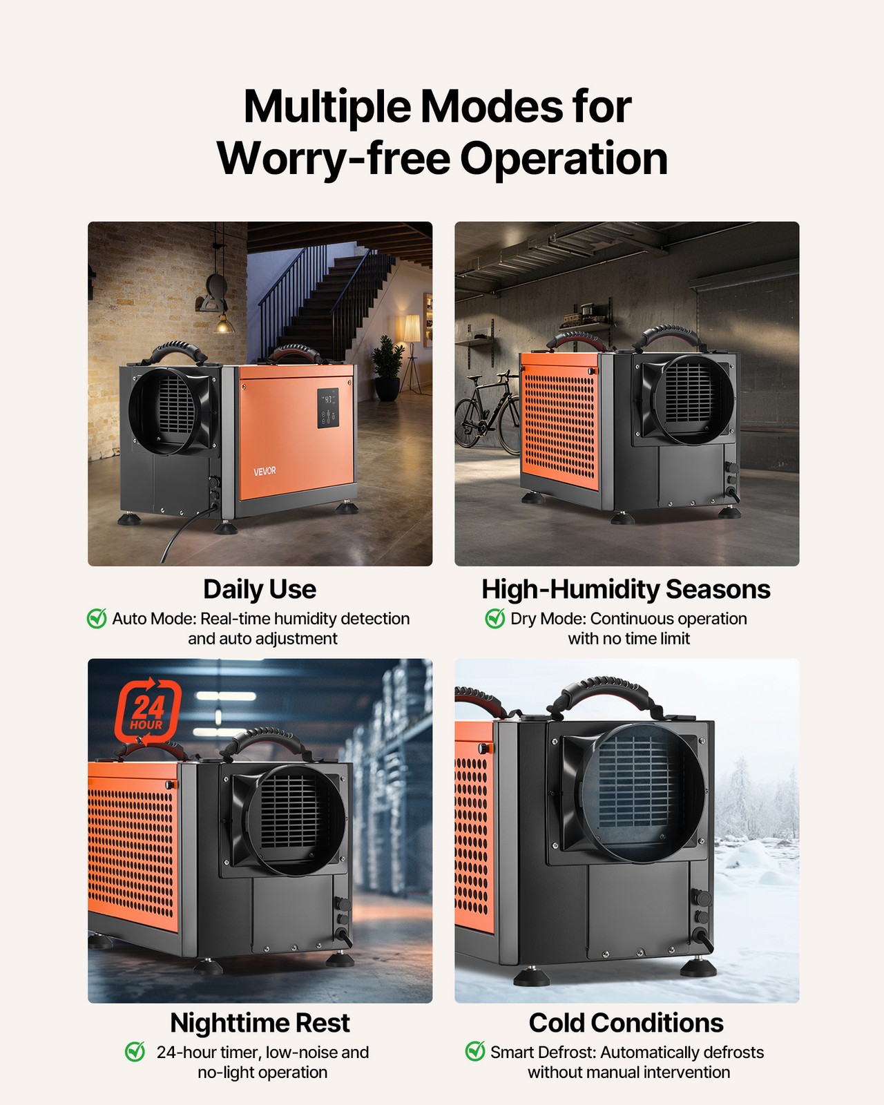 VEVOR 125 Pints Commercial Dehumidifier with Hose Auto Defrost for Crawl Space
