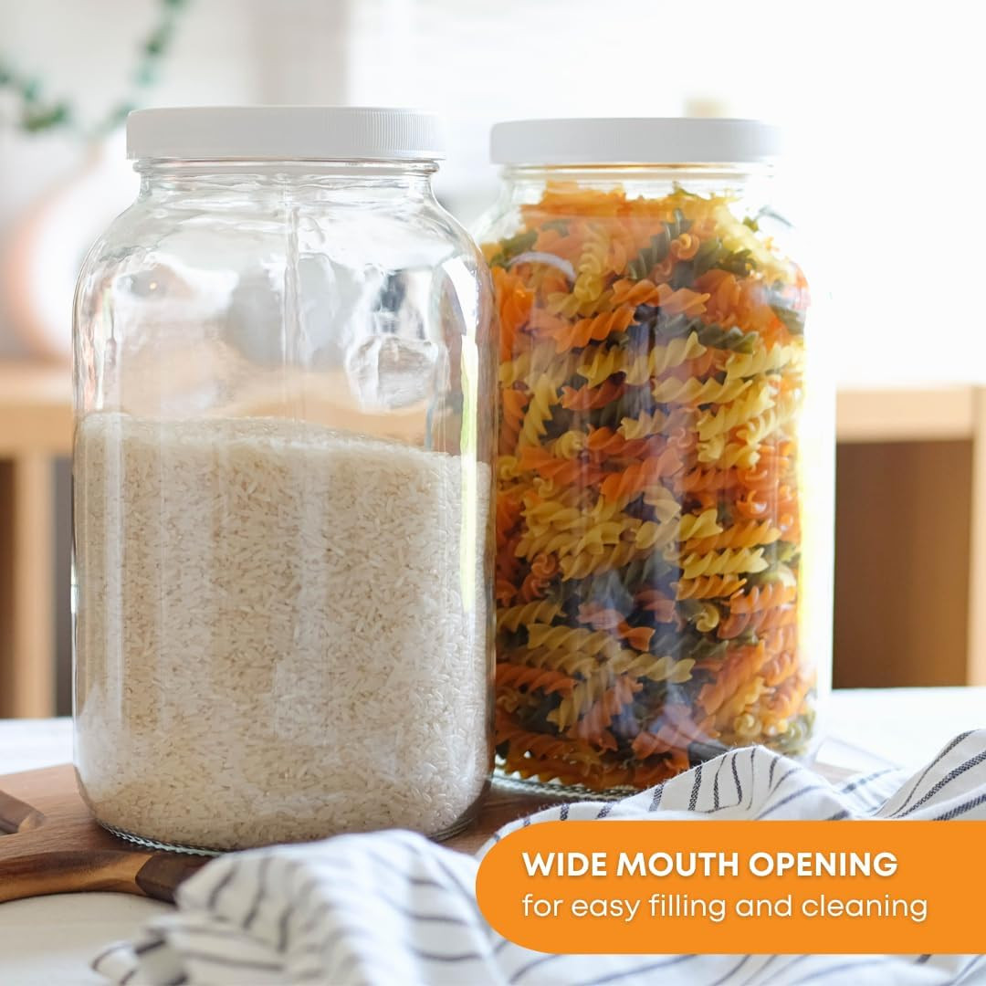 1 Gallon Glass Storage Jars with Airtight Lids | Wide Mouth Glass Ca