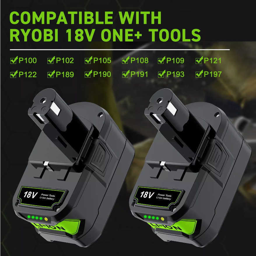 2x 18V Lithium Battery For Ryobi P108 ONE+ Plus RB18L50 RB18L40 P104 P105 8.0Ah